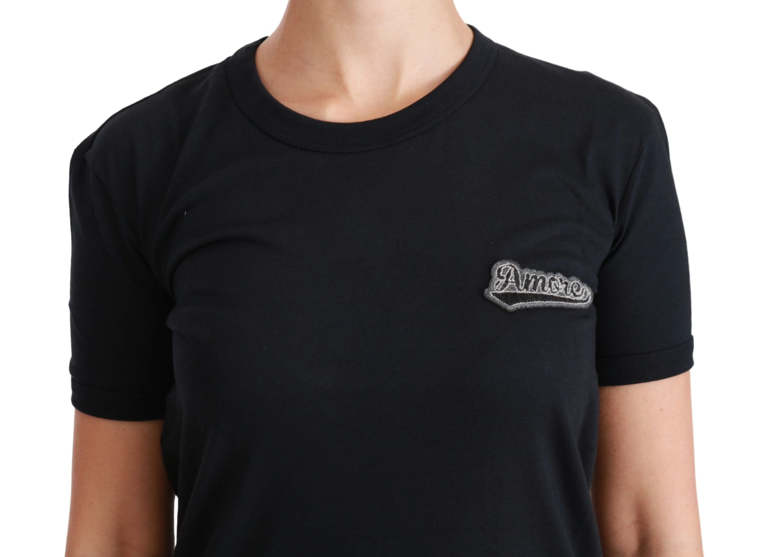 Camiseta de algodón con cuello redondo y parche Amore azul de Dolce &amp; Gabbana