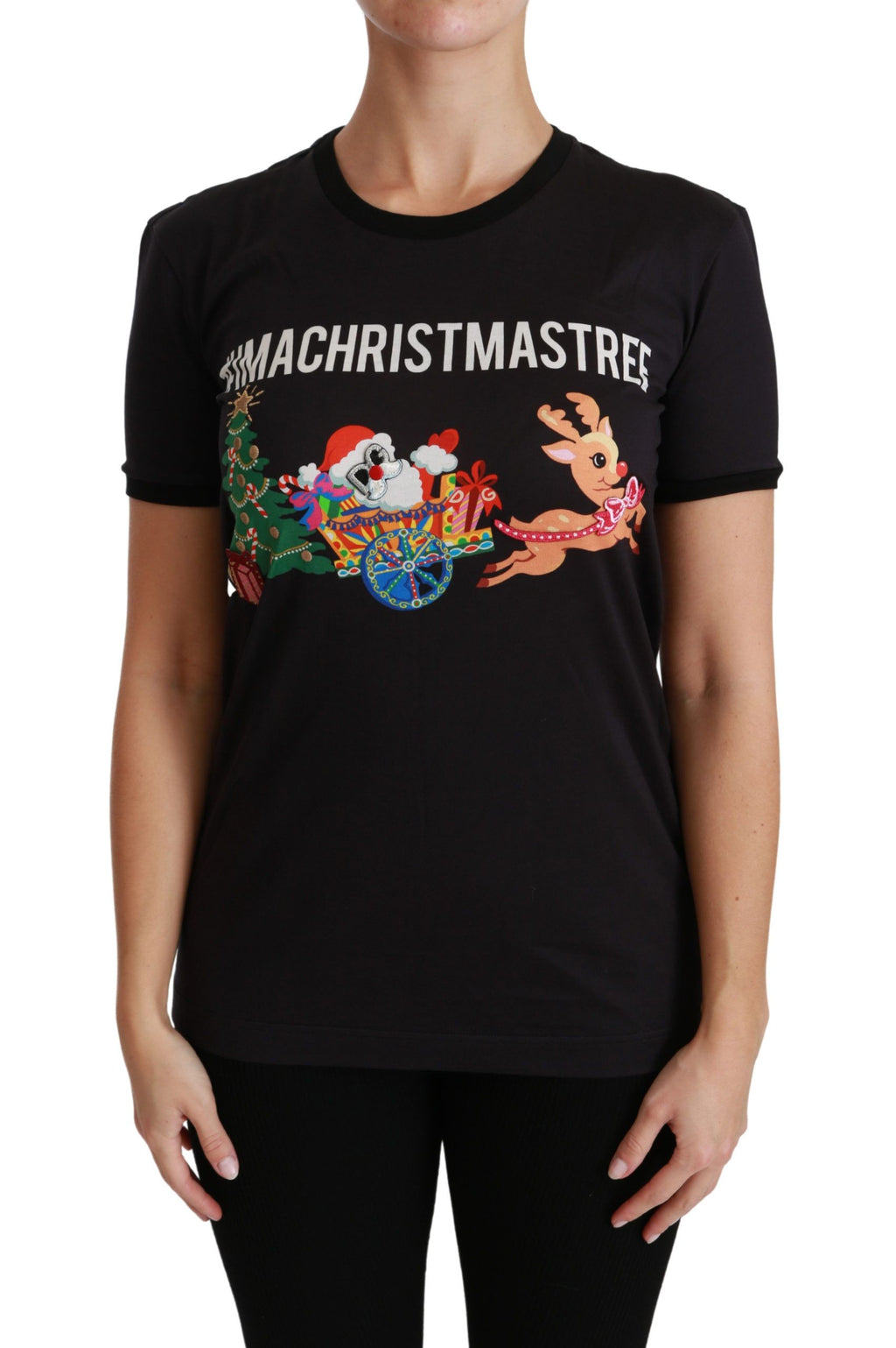 Camiseta negra con cuello redondo #ImAChristmasTree de Dolce &amp; Gabbana