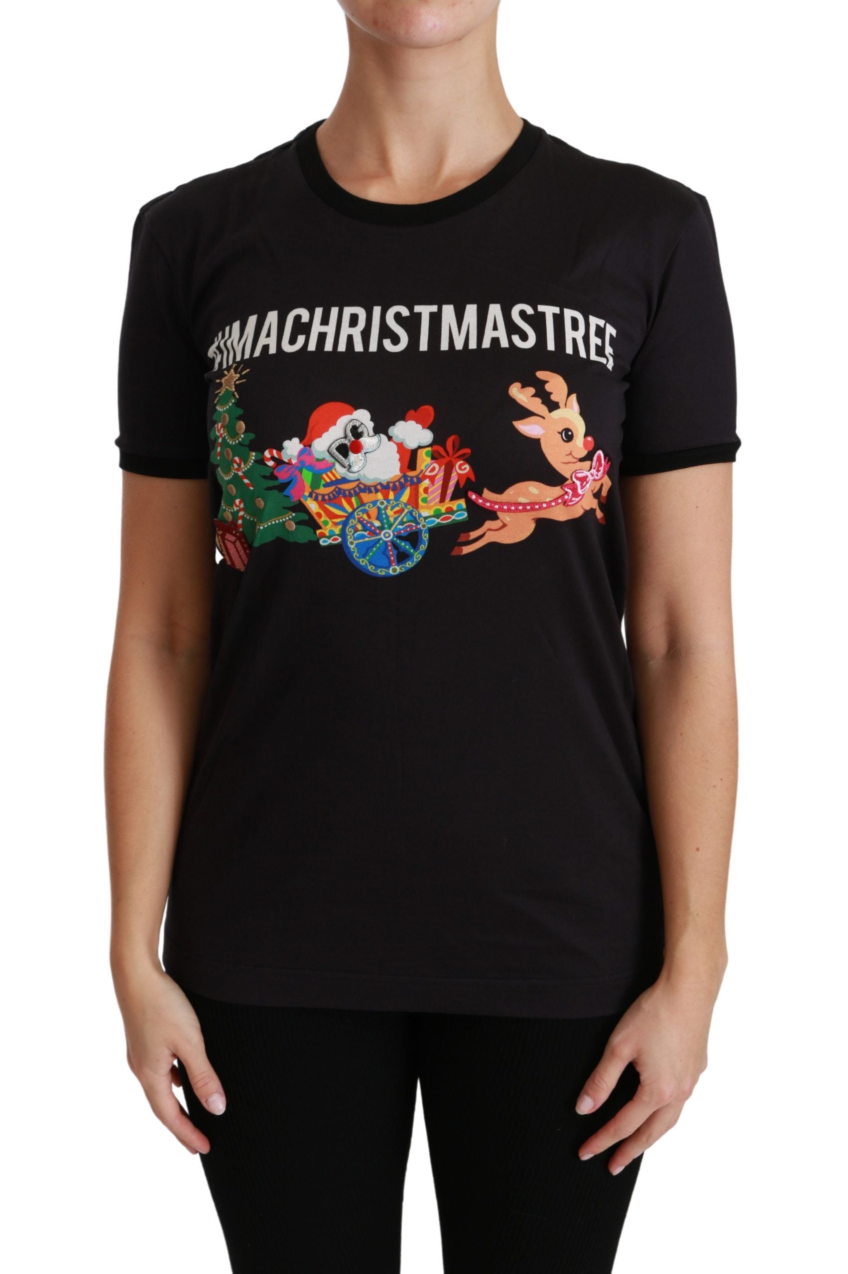 Camiseta negra con cuello redondo #ImAChristmasTree de Dolce &amp; Gabbana