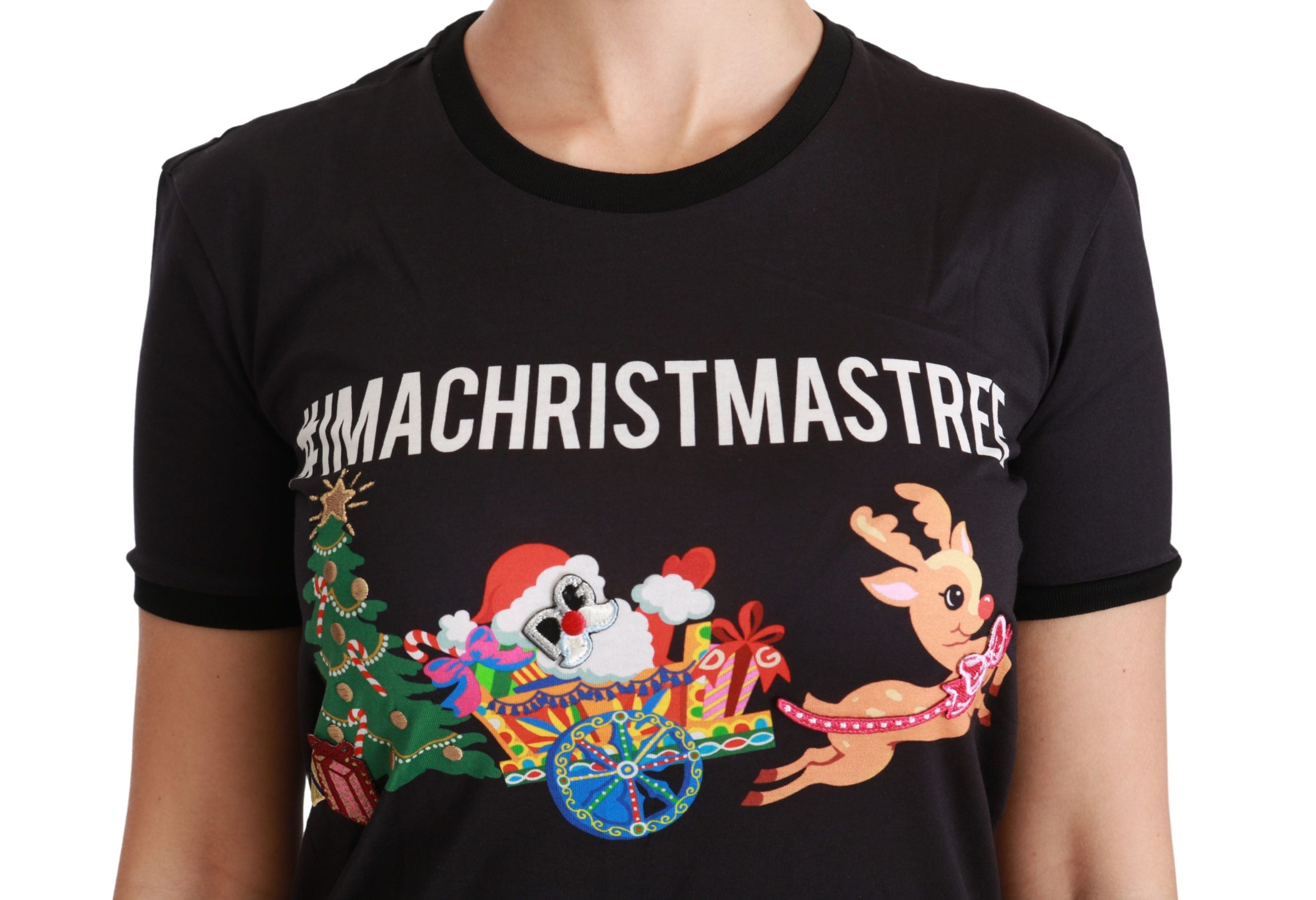 Camiseta negra con cuello redondo #ImAChristmasTree de Dolce &amp; Gabbana