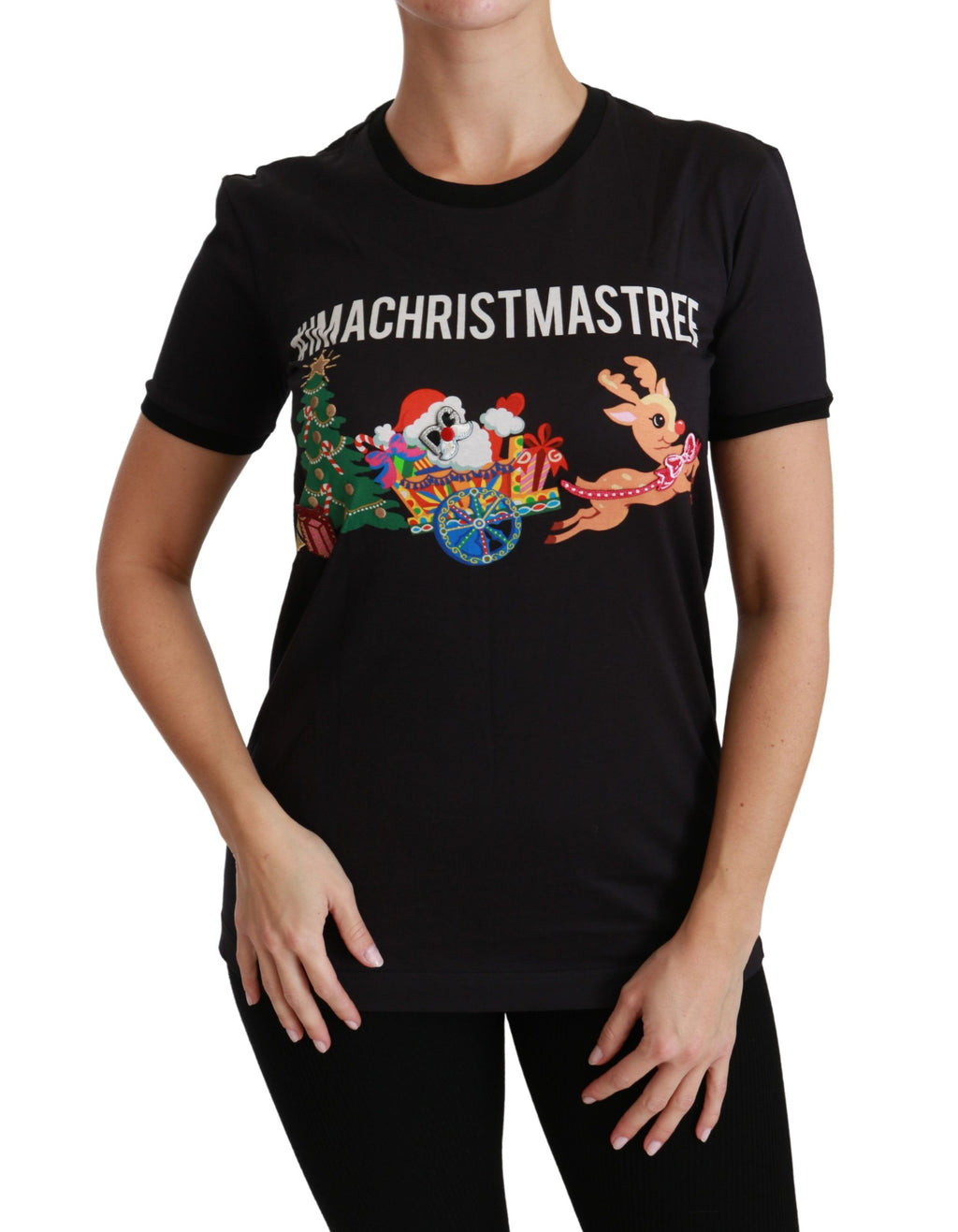 Camiseta negra con cuello redondo #ImAChristmasTree de Dolce &amp; Gabbana