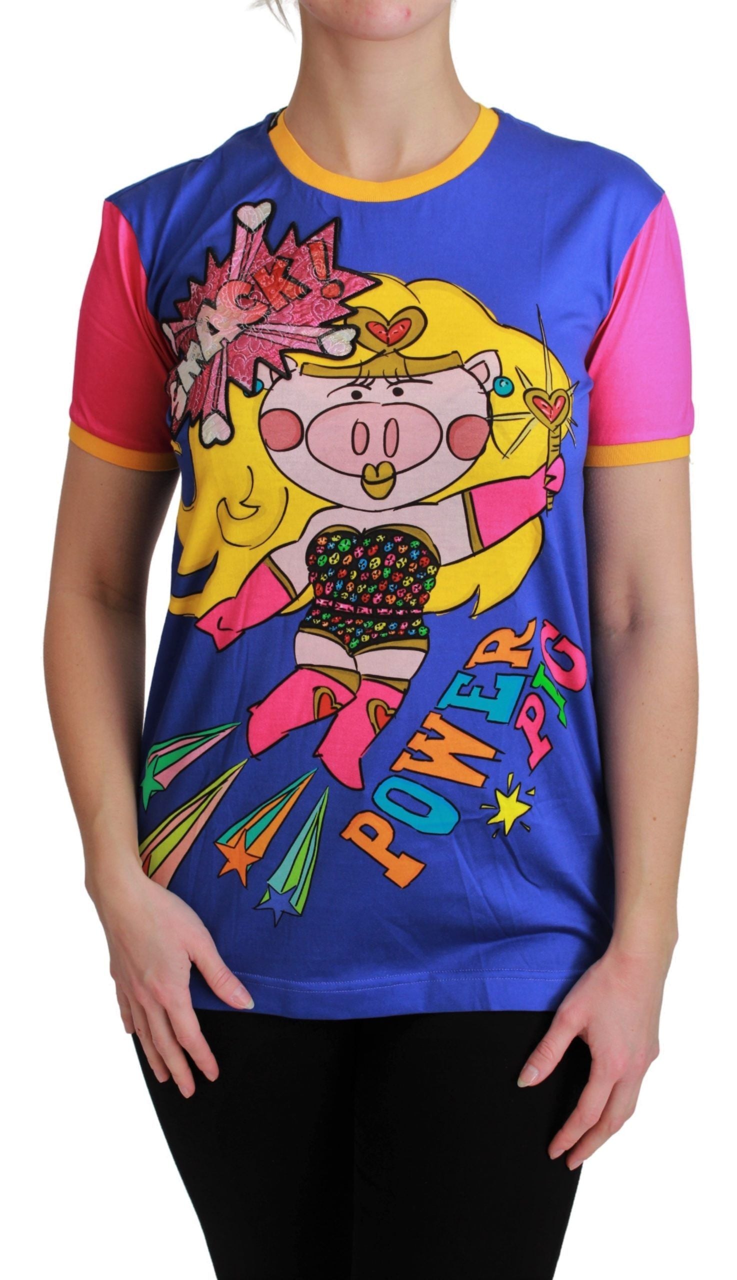 Camiseta de algodón con estampado de cerdito morado de Dolce &amp; Gabbana