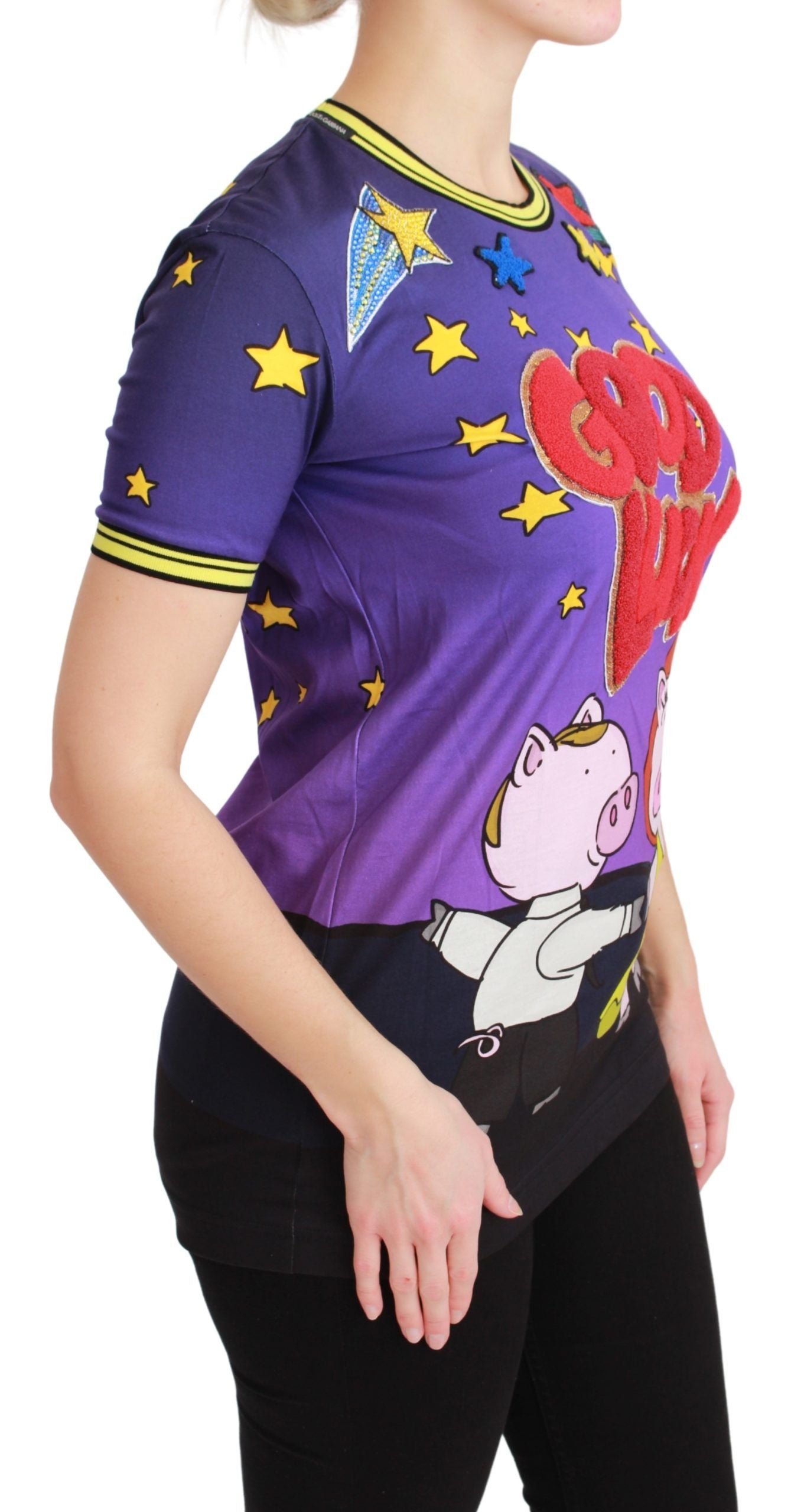 Camiseta de algodón morada YEAR OF THE PIG de Dolce &amp; Gabbana