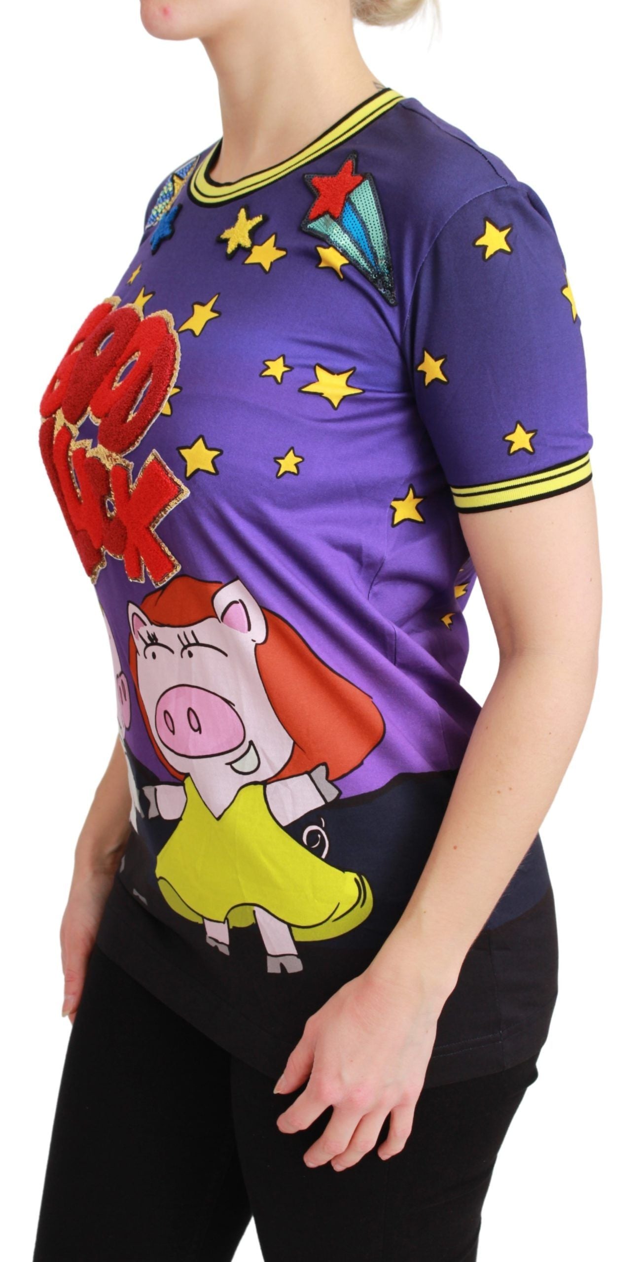 Camiseta de algodón morada YEAR OF THE PIG de Dolce &amp; Gabbana