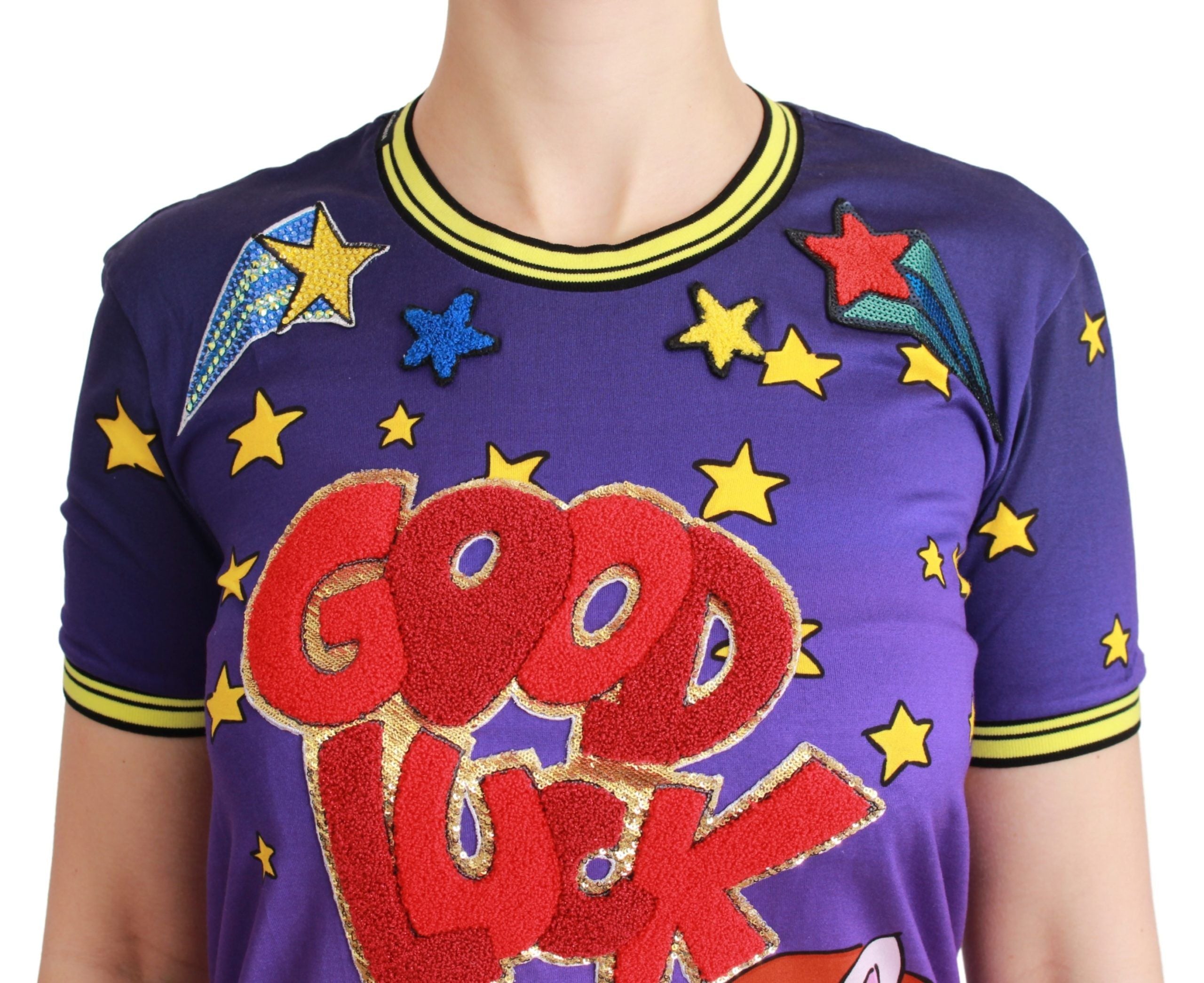 Camiseta de algodón morada YEAR OF THE PIG de Dolce &amp; Gabbana