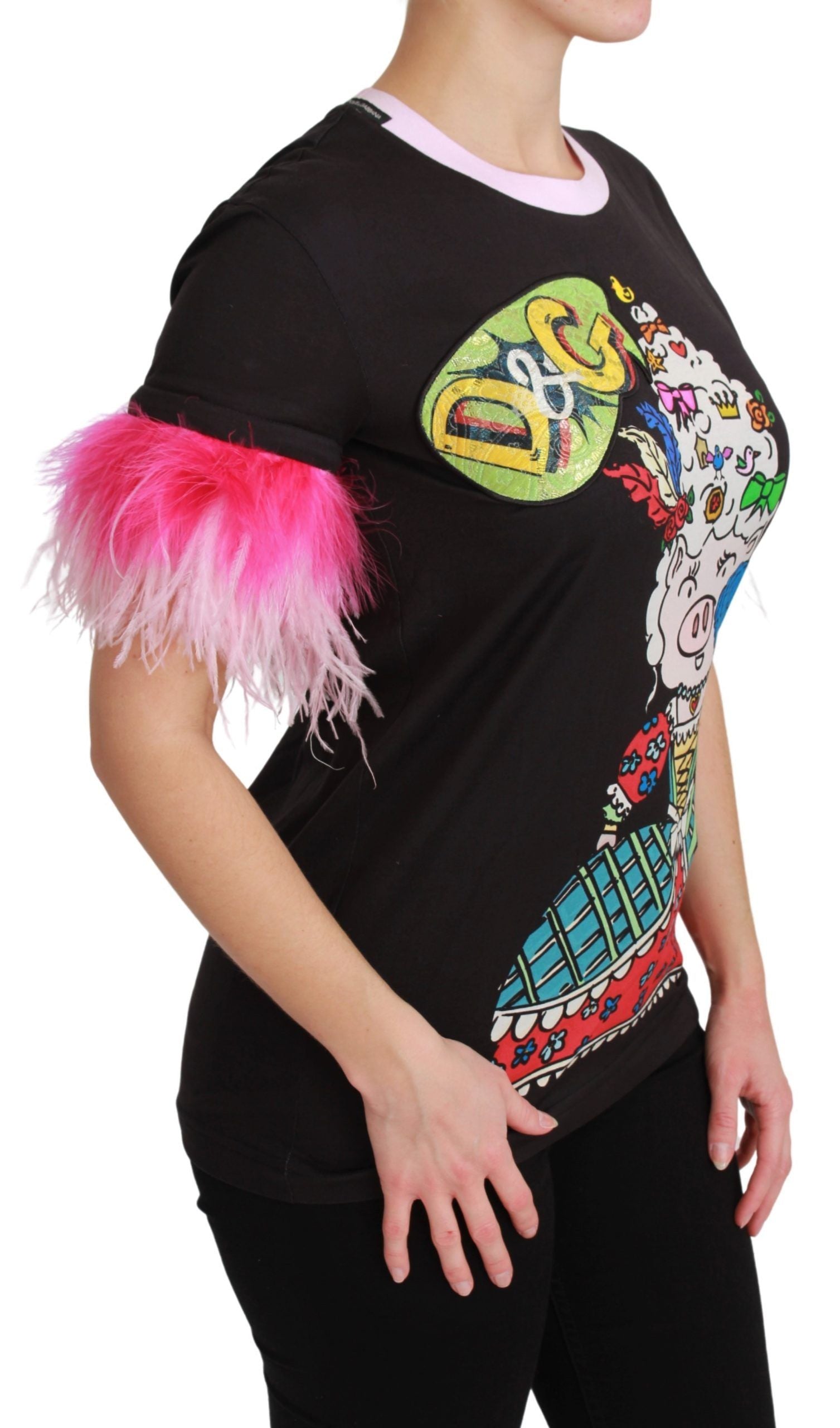 Camiseta de algodón negra YEAR OF THE PIG de Dolce &amp; Gabbana