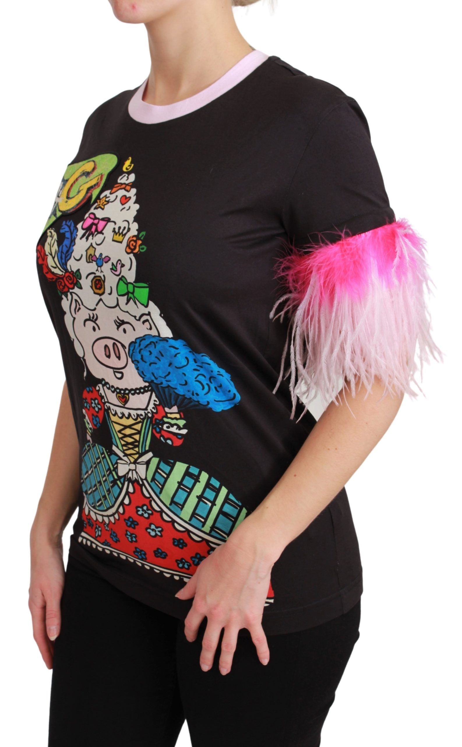 Camiseta de algodón negra YEAR OF THE PIG de Dolce &amp; Gabbana