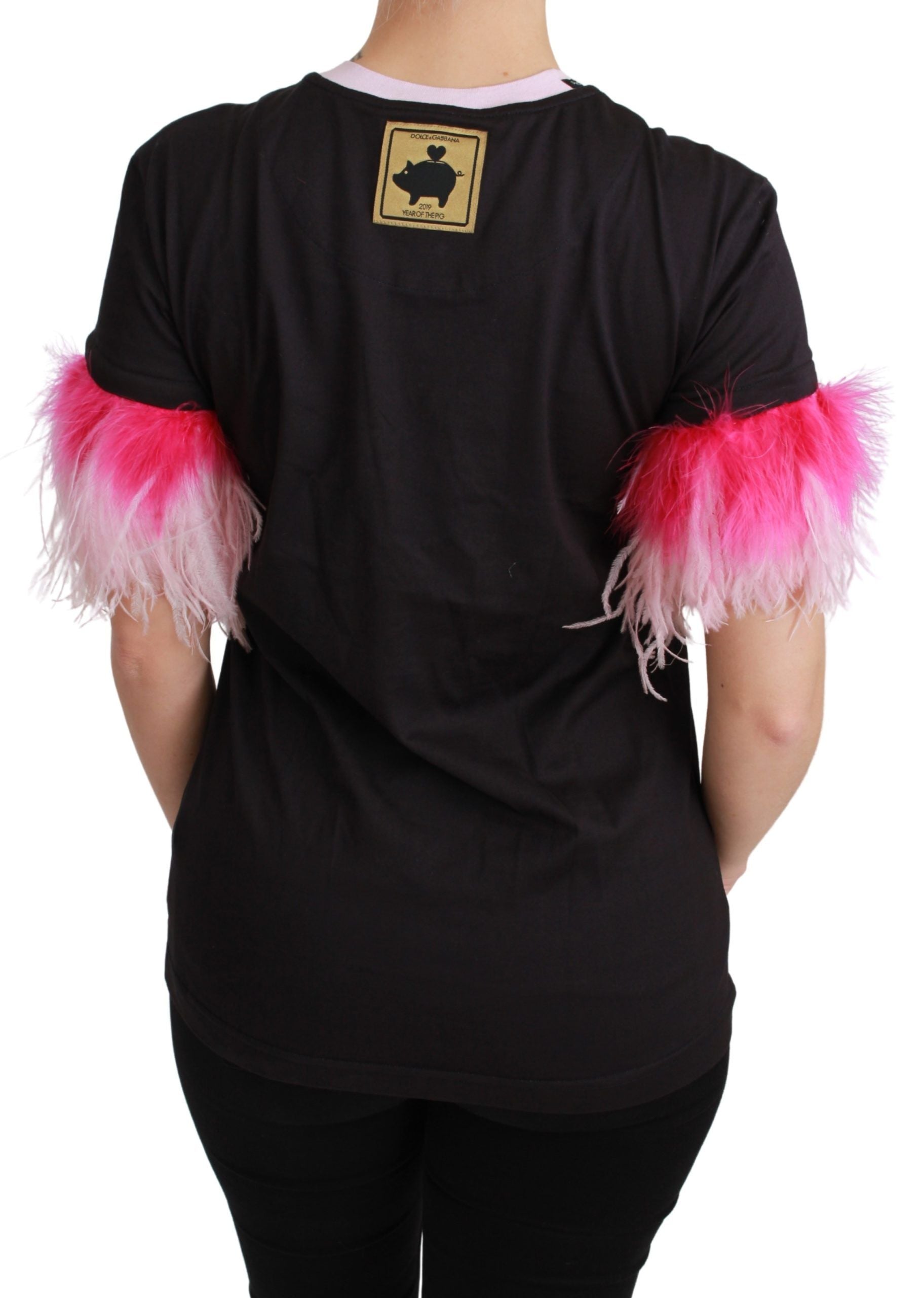 Camiseta de algodón negra YEAR OF THE PIG de Dolce &amp; Gabbana