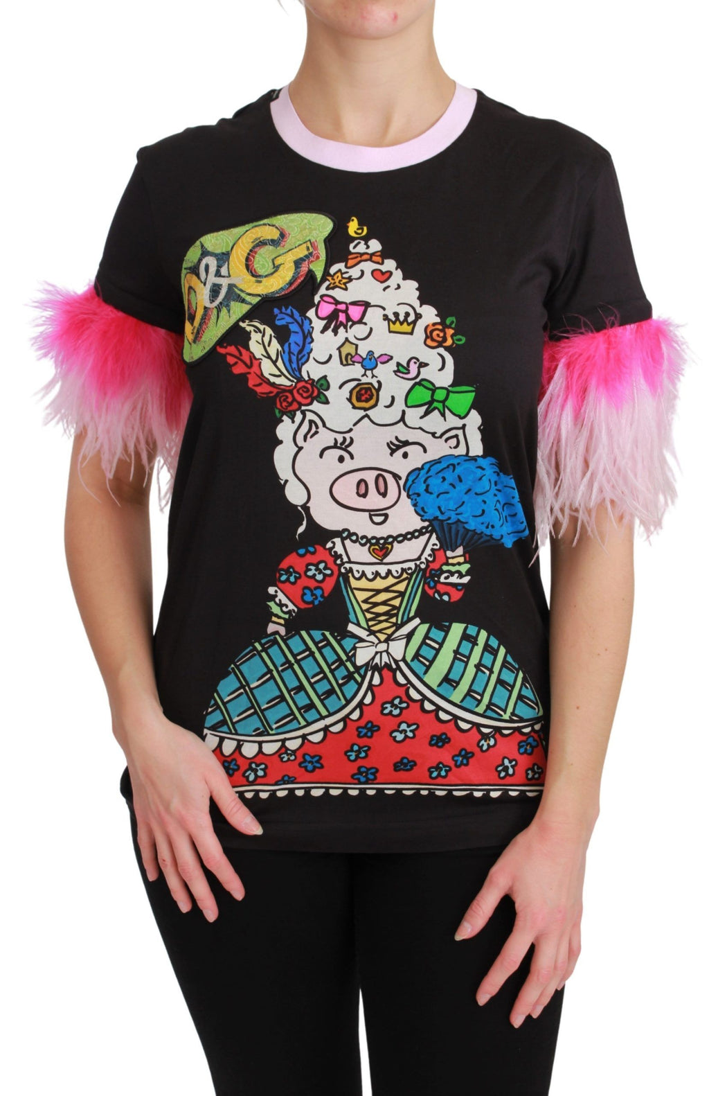 Camiseta de algodón negra YEAR OF THE PIG de Dolce &amp; Gabbana