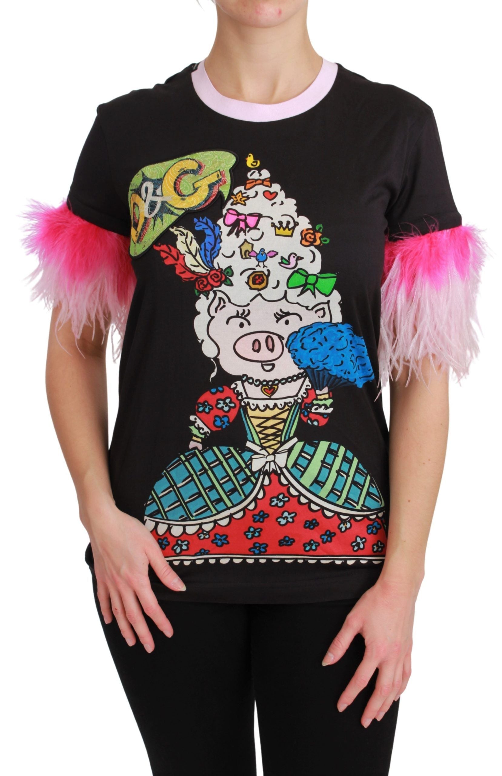 Camiseta de algodón negra YEAR OF THE PIG de Dolce &amp; Gabbana
