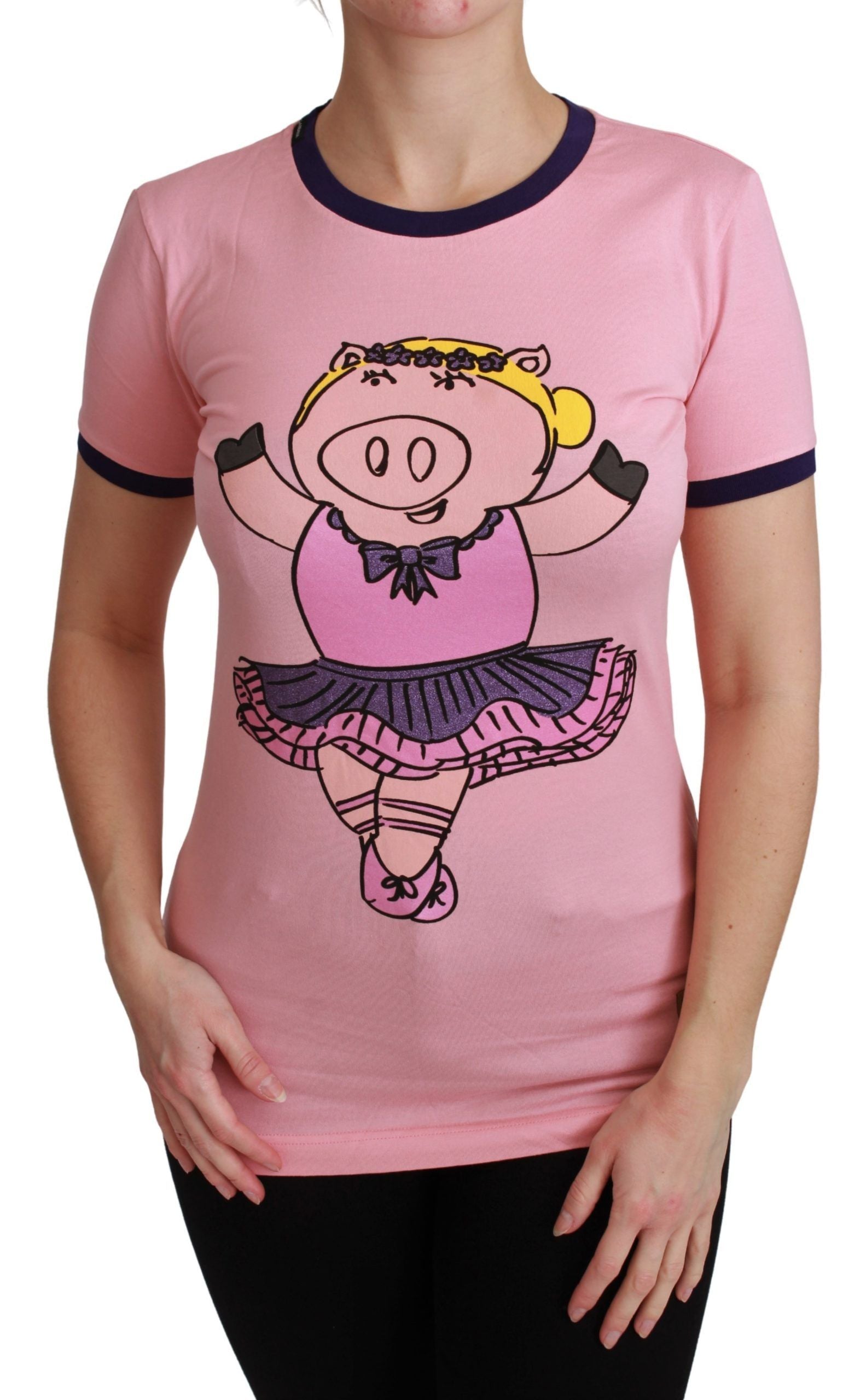 Camiseta de algodón rosa YEAR OF THE PIG de Dolce &amp; Gabbana