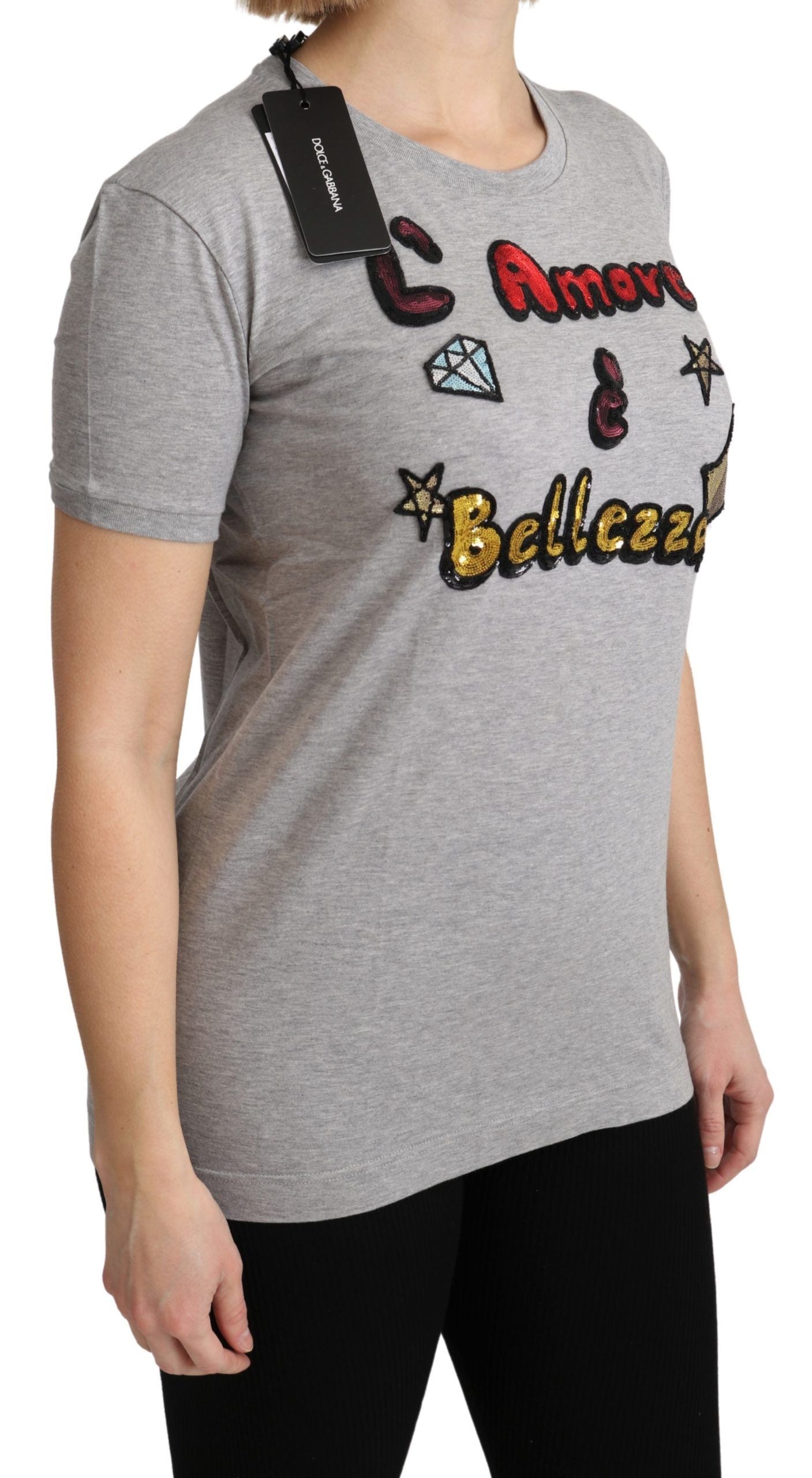 Dolce &amp; Gabbana Camiseta gris de algodón Amore e Bellezza Top