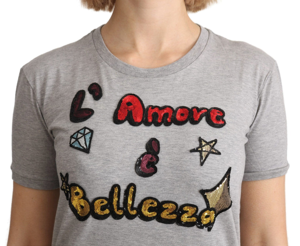Dolce &amp; Gabbana Camiseta gris de algodón Amore e Bellezza Top