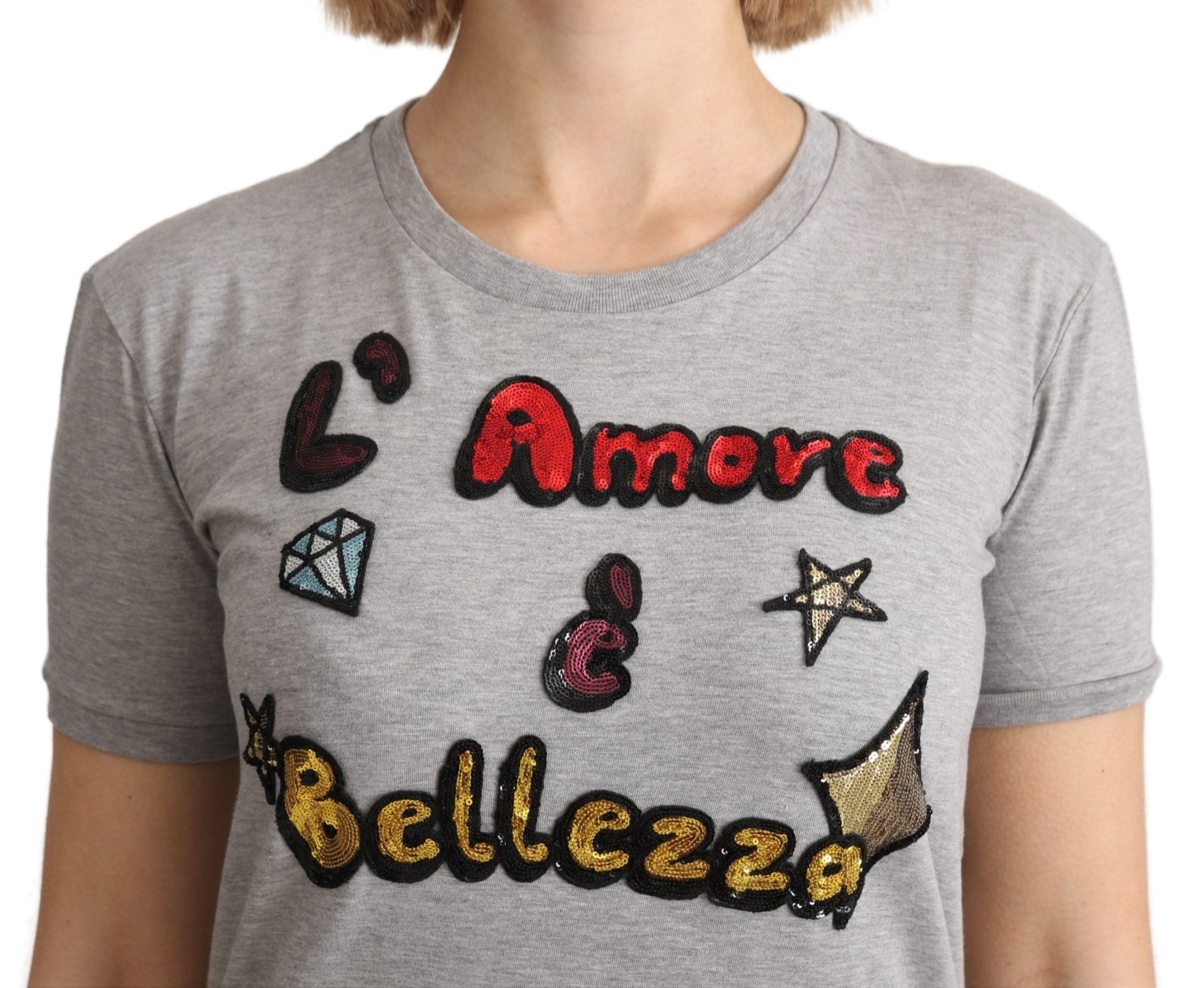 Dolce &amp; Gabbana Camiseta gris de algodón Amore e Bellezza Top