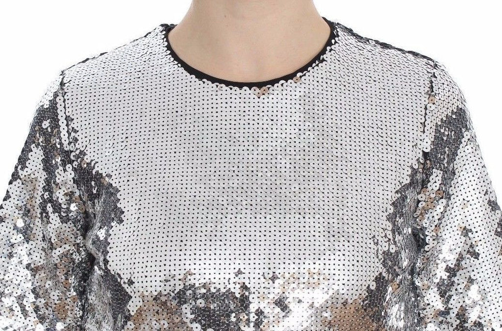 Blusa de cuello redondo con lentejuelas plateadas de Dolce &amp; Gabbana