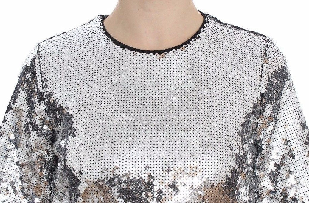 Blusa de cuello redondo con lentejuelas plateadas de Dolce &amp; Gabbana