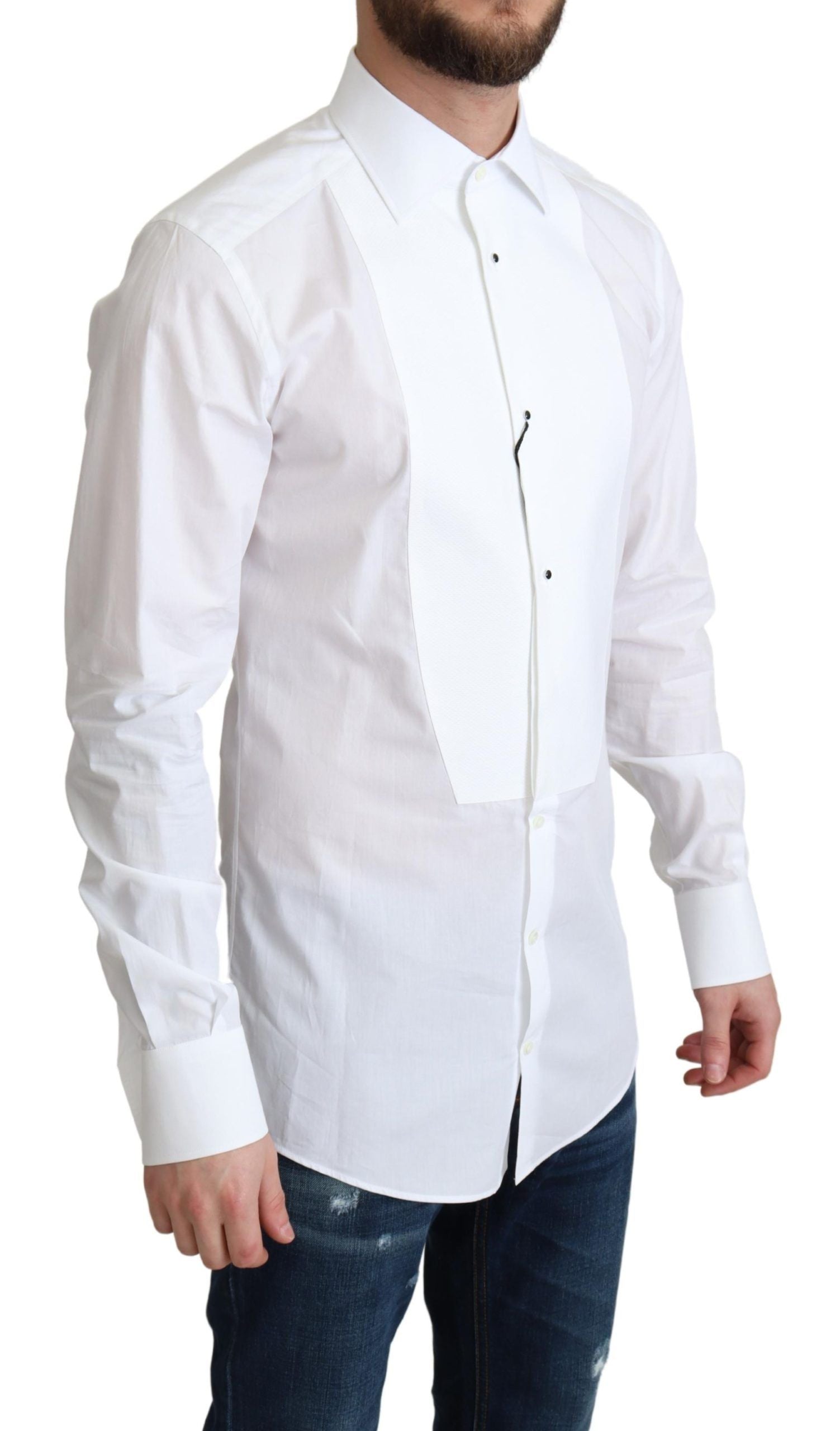 Camisa formal Dolce &amp; Gabbana de popelina de algodón con pechera blanca para hombre