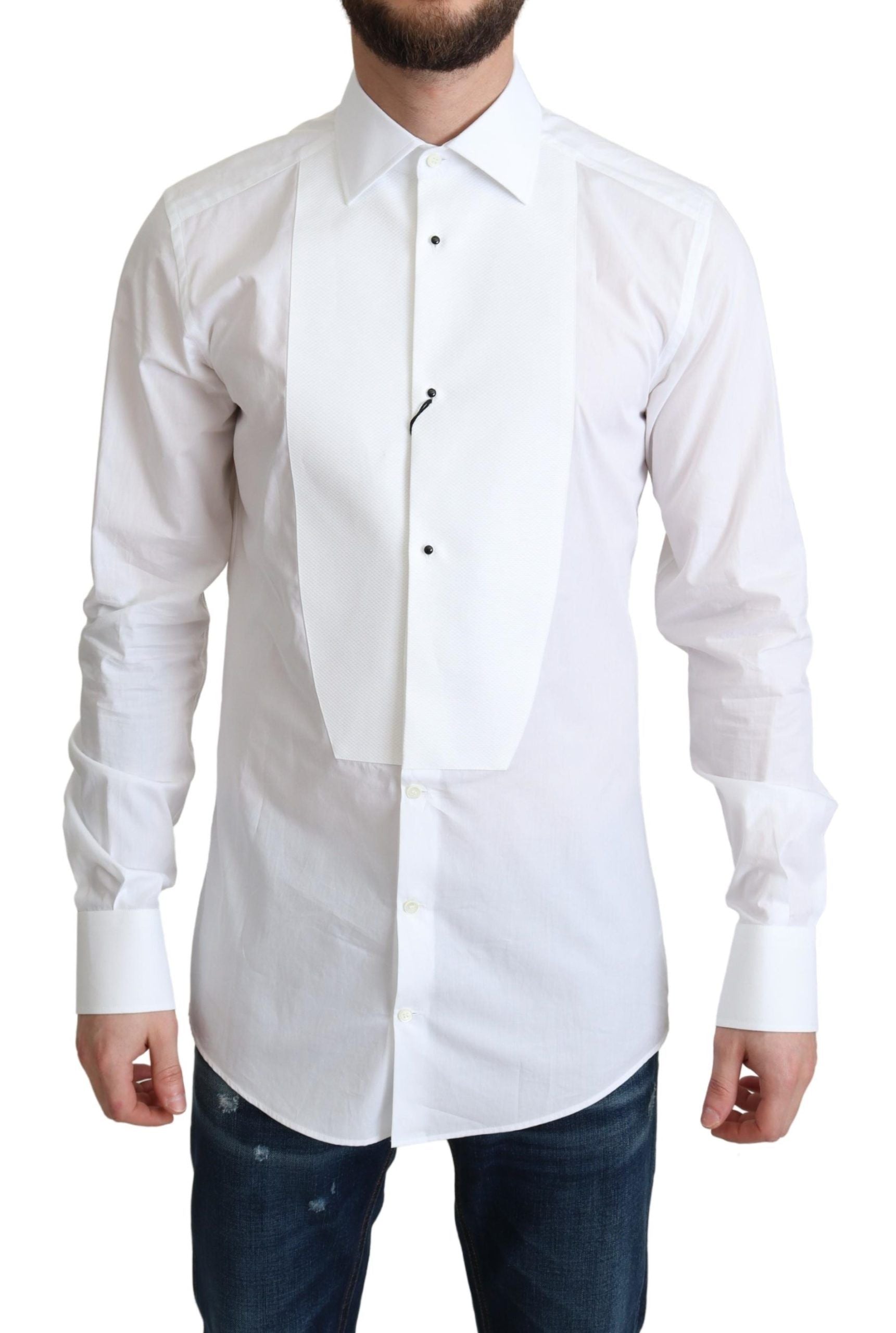 Camisa formal Dolce &amp; Gabbana de popelina de algodón con pechera blanca para hombre