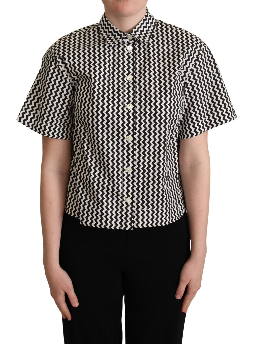 Camisa de algodón con cuello en zigzag en blanco y negro de Dolce &amp; Gabbana