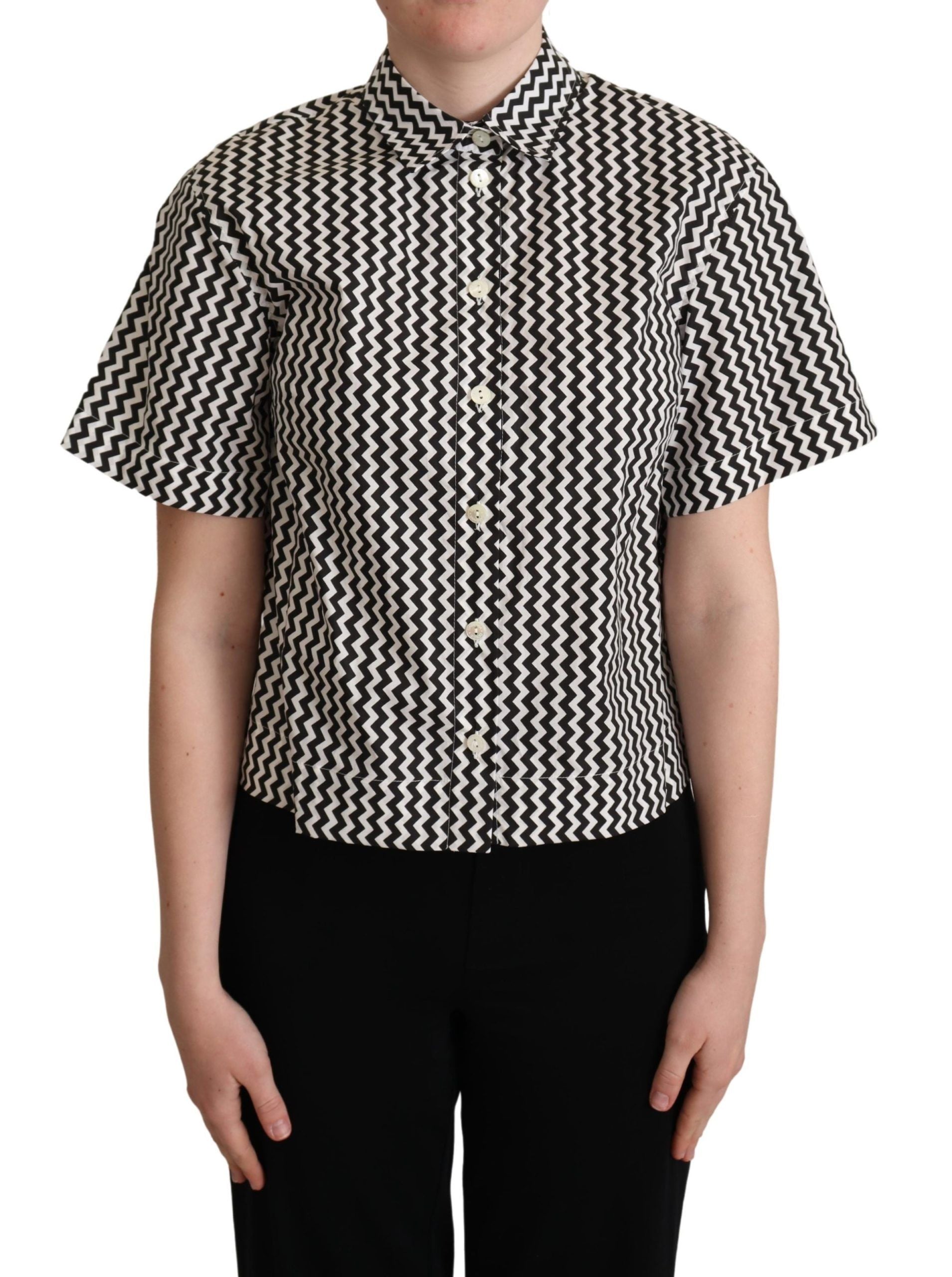 Camisa de algodón con cuello en zigzag en blanco y negro de Dolce &amp; Gabbana
