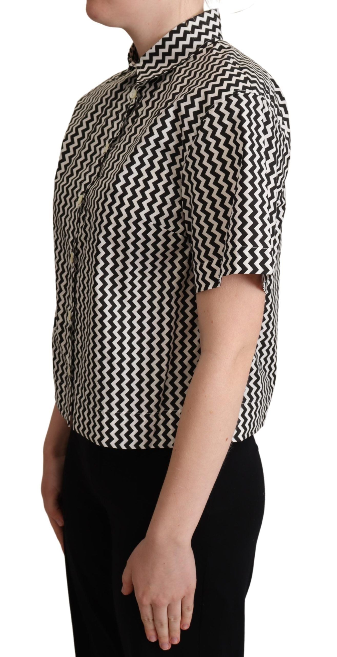 Camisa de algodón con cuello en zigzag en blanco y negro de Dolce &amp; Gabbana