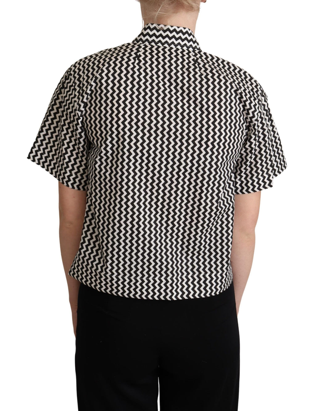 Camisa de algodón con cuello en zigzag en blanco y negro de Dolce &amp; Gabbana