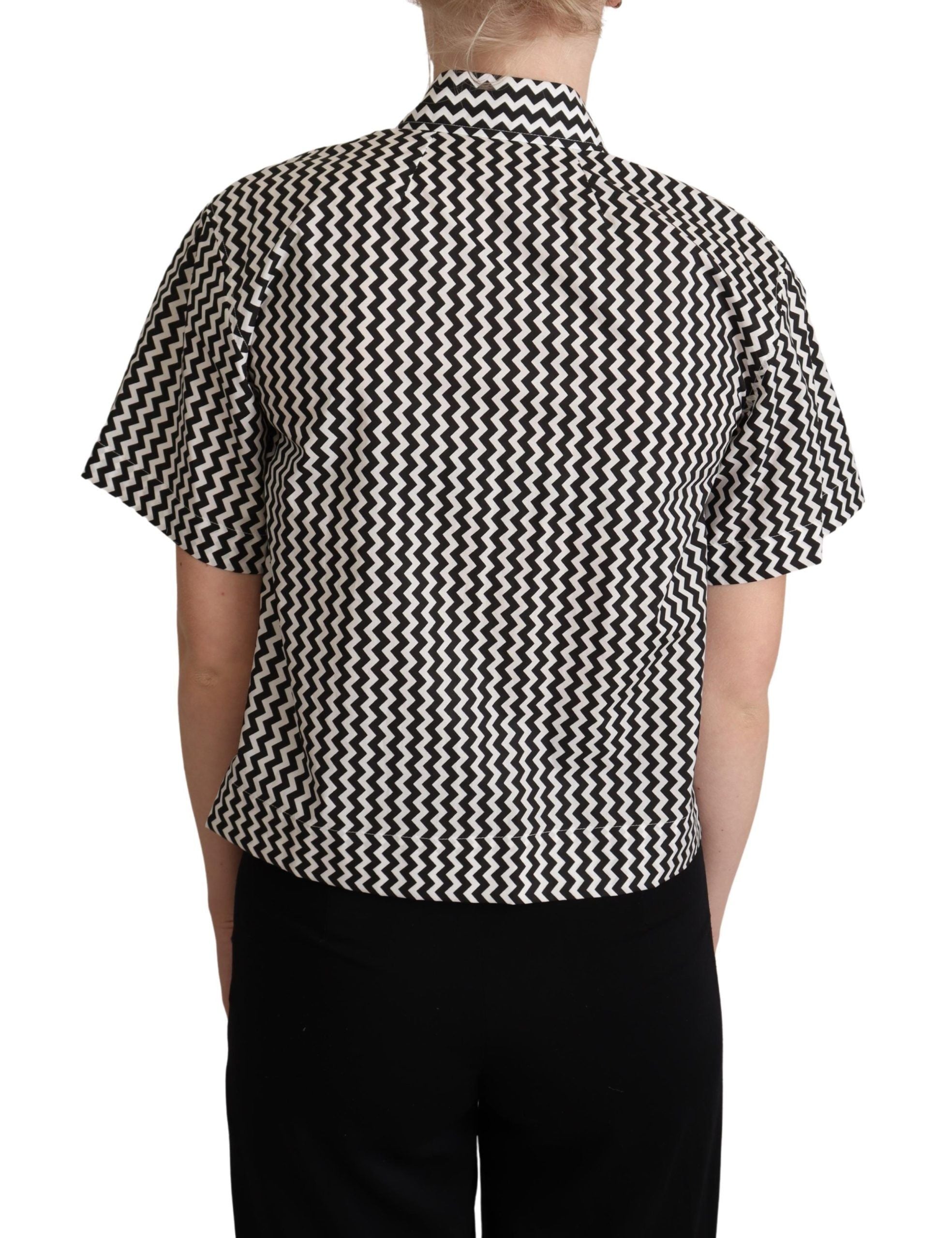 Camisa de algodón con cuello en zigzag en blanco y negro de Dolce &amp; Gabbana