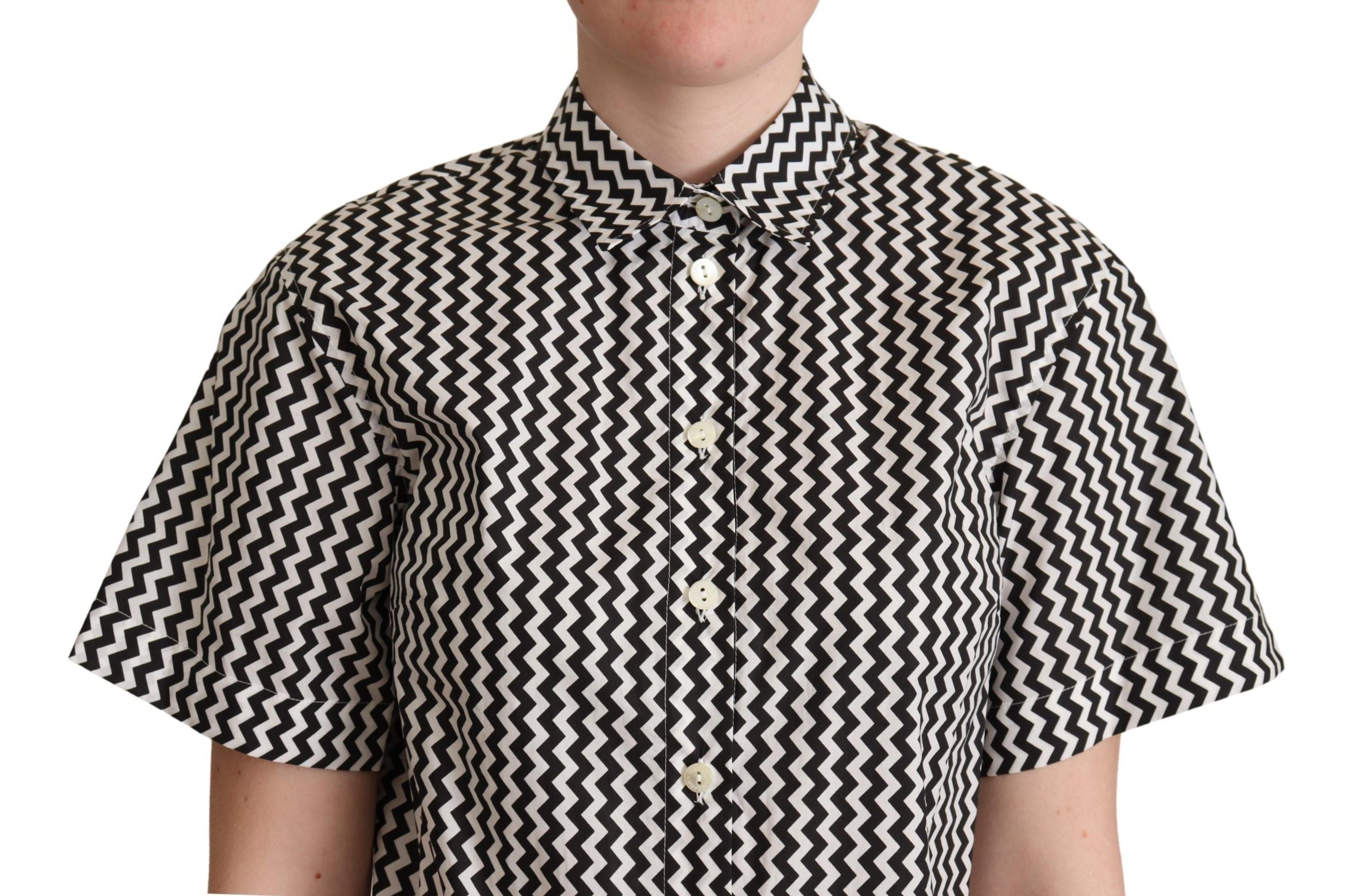 Camisa de algodón con cuello en zigzag en blanco y negro de Dolce &amp; Gabbana