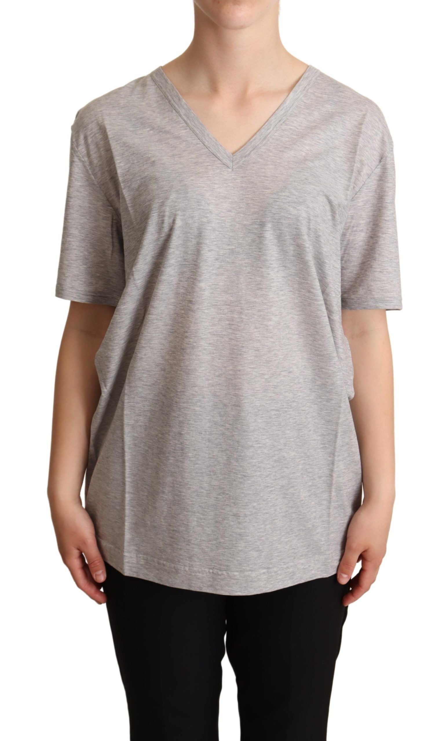 Camiseta Dolce &amp; Gabbana gris lisa 100 % algodón con cuello en V