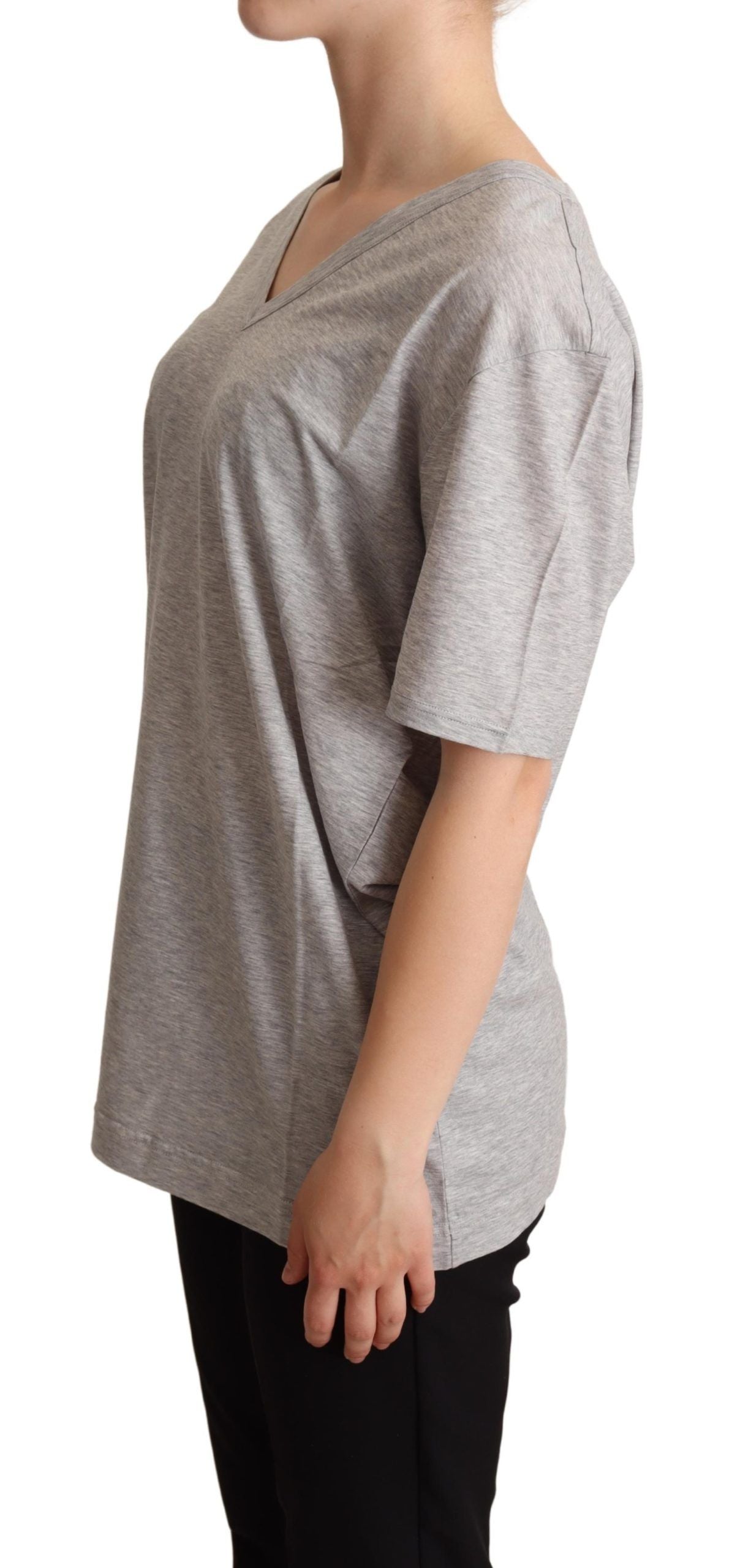 Camiseta Dolce &amp; Gabbana gris lisa 100 % algodón con cuello en V