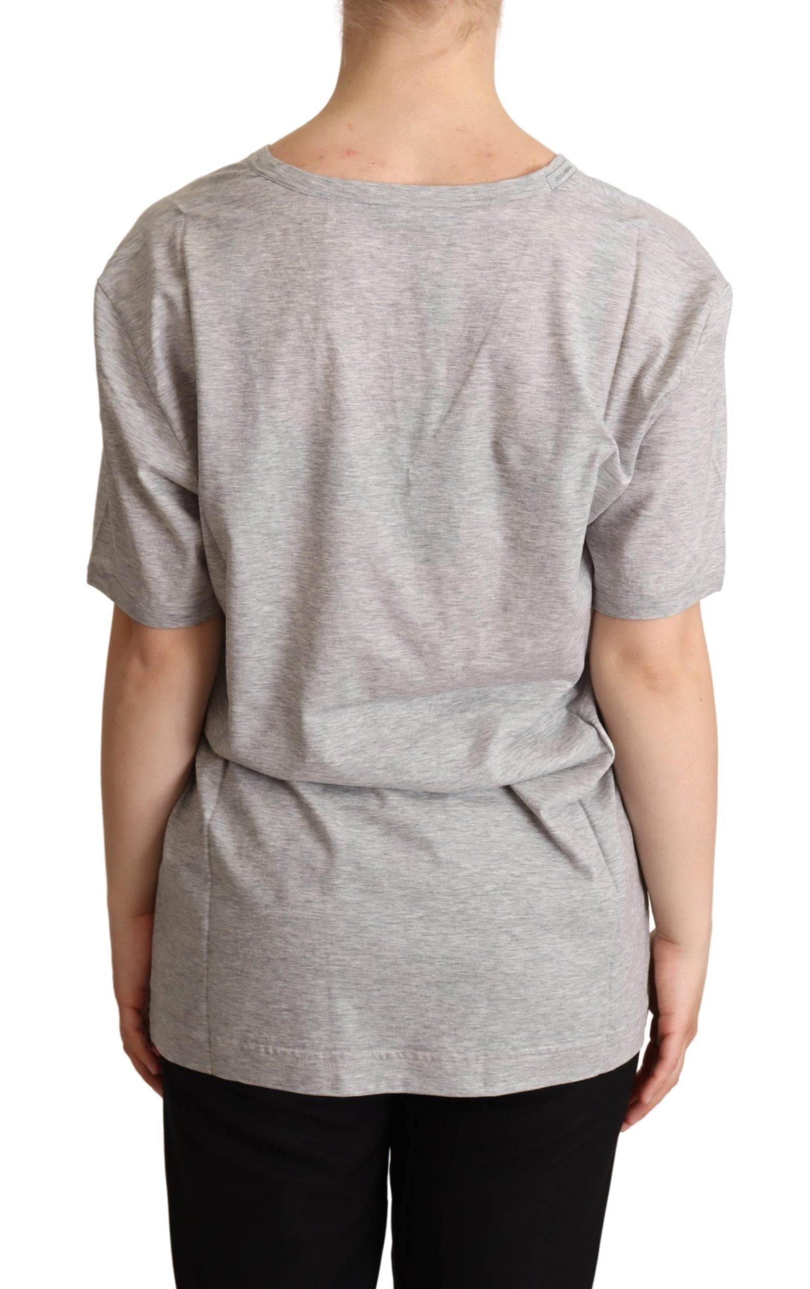 Camiseta Dolce &amp; Gabbana gris lisa 100 % algodón con cuello en V