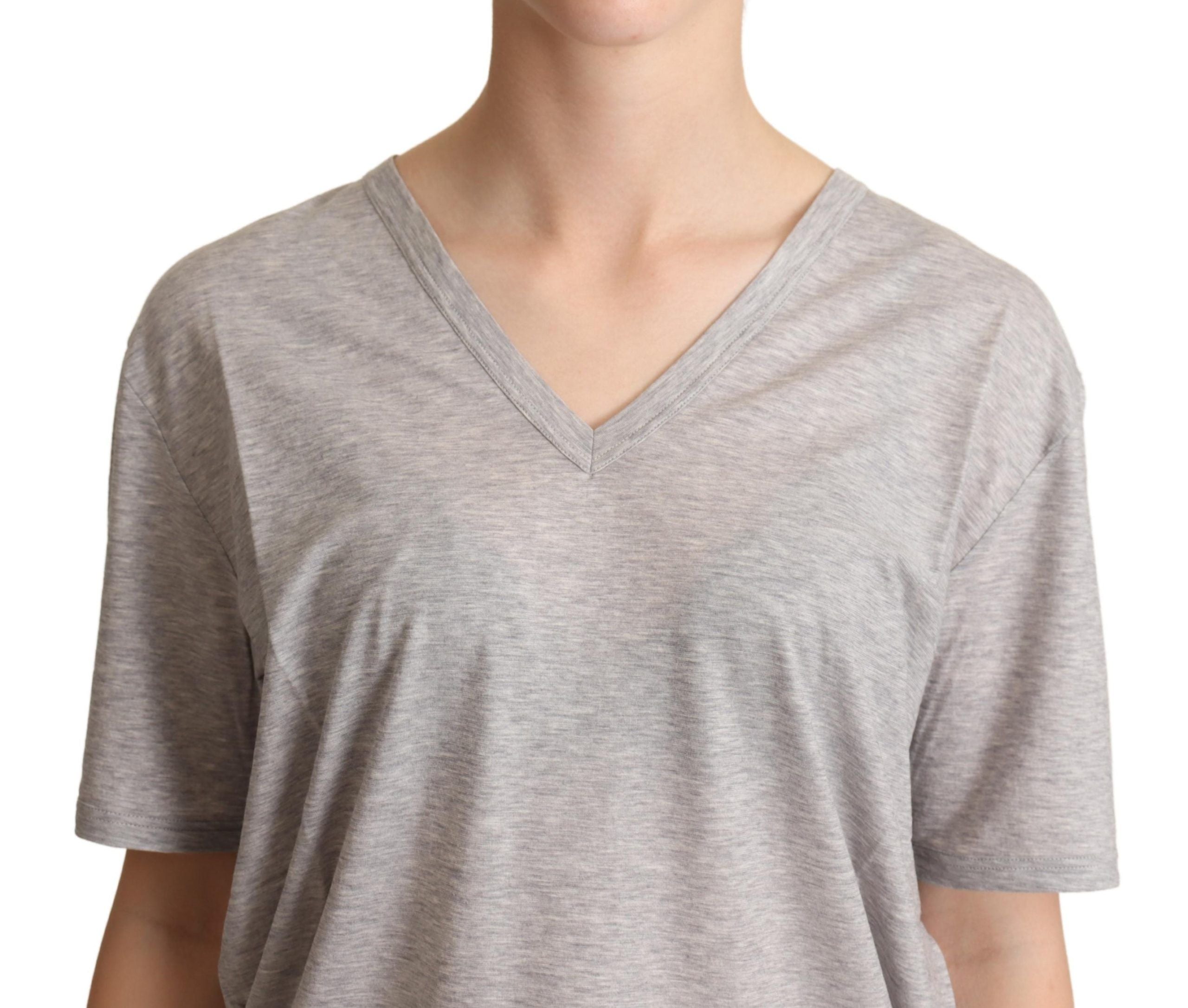 Camiseta Dolce &amp; Gabbana gris lisa 100 % algodón con cuello en V