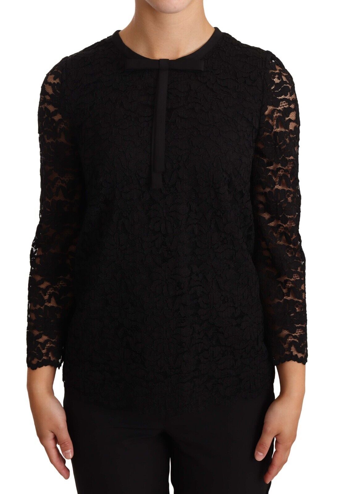 Blusa de nailon con encaje floral negro de Dolce &amp; Gabbana