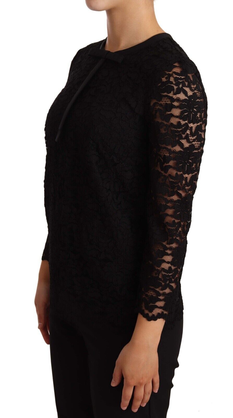 Blusa de nailon con encaje floral negro de Dolce &amp; Gabbana