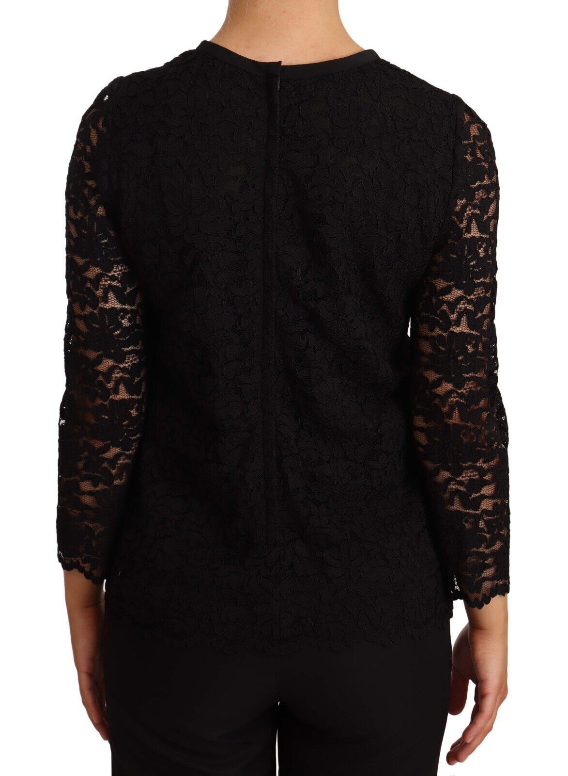 Blusa de nailon con encaje floral negro de Dolce &amp; Gabbana