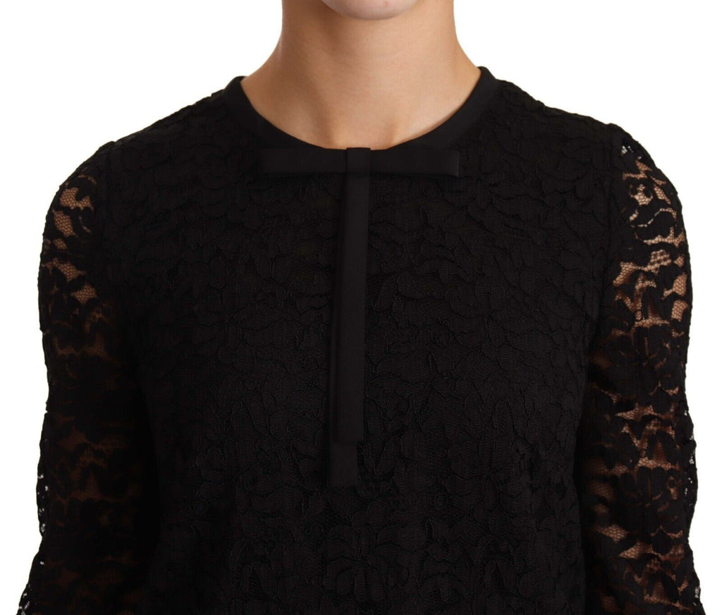 Blusa de nailon con encaje floral negro de Dolce &amp; Gabbana