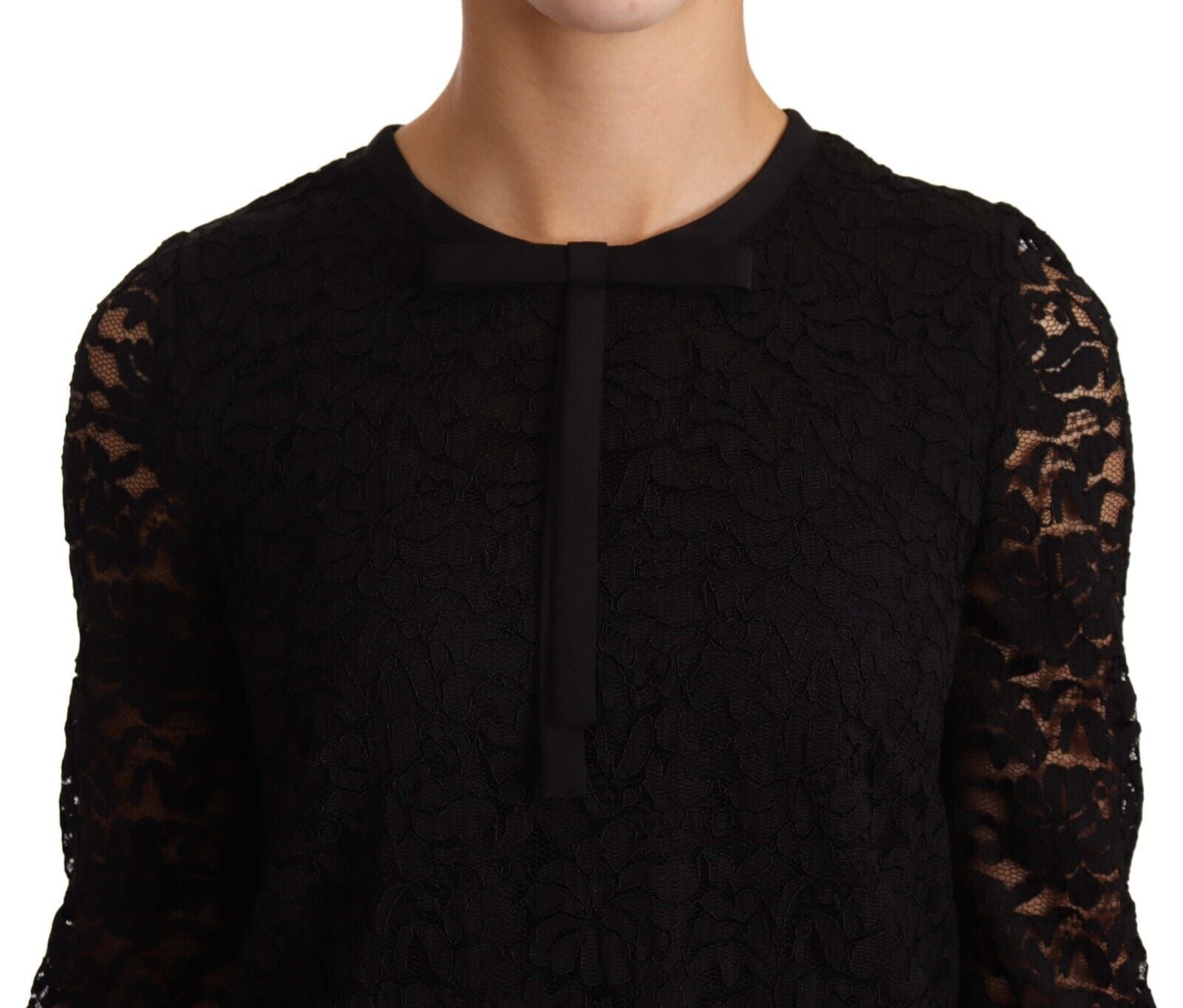 Blusa de nailon con encaje floral negro de Dolce &amp; Gabbana