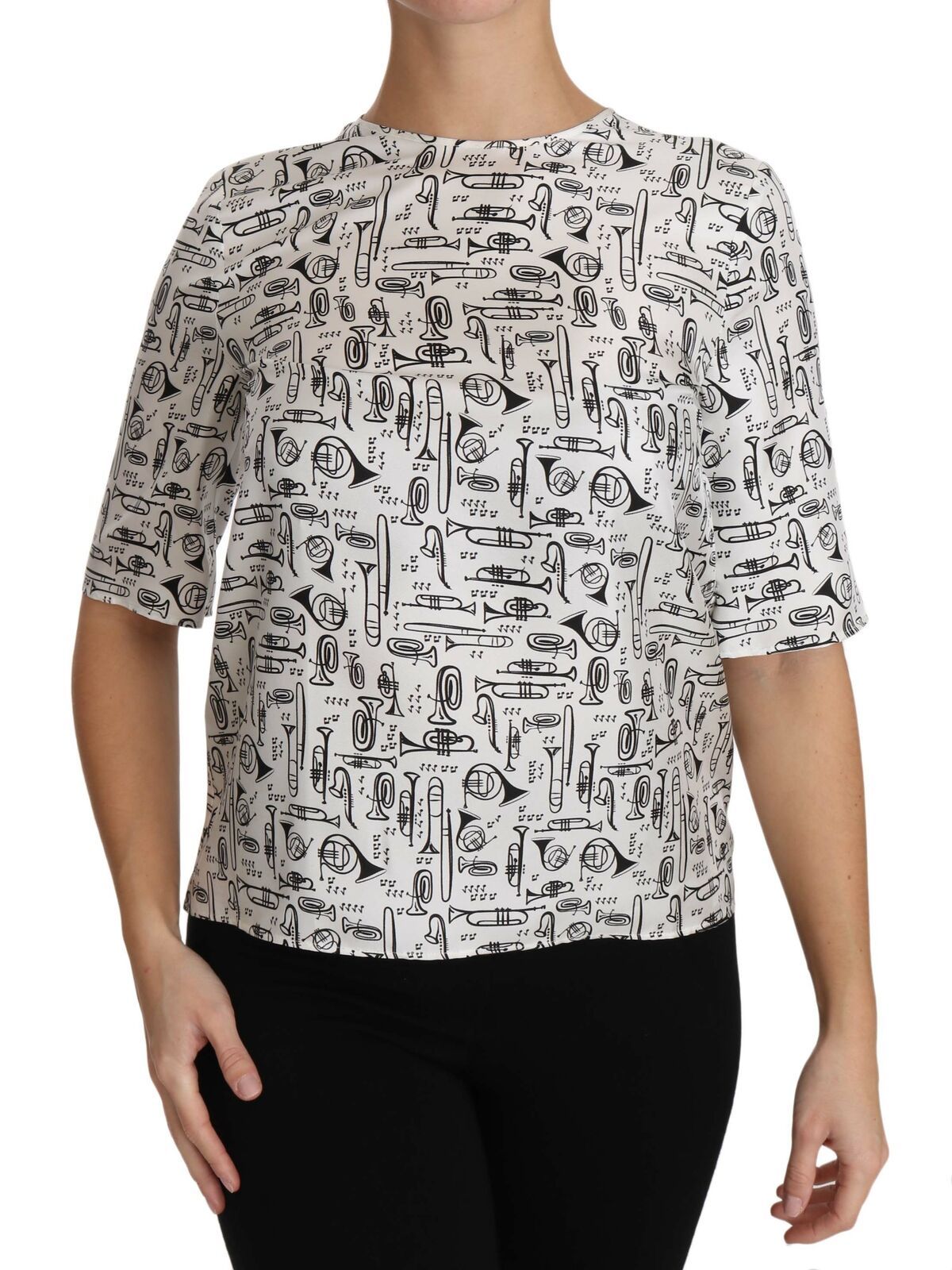 Blusa blanca con estampado de instrumentos musicales de Dolce &amp; Gabbana