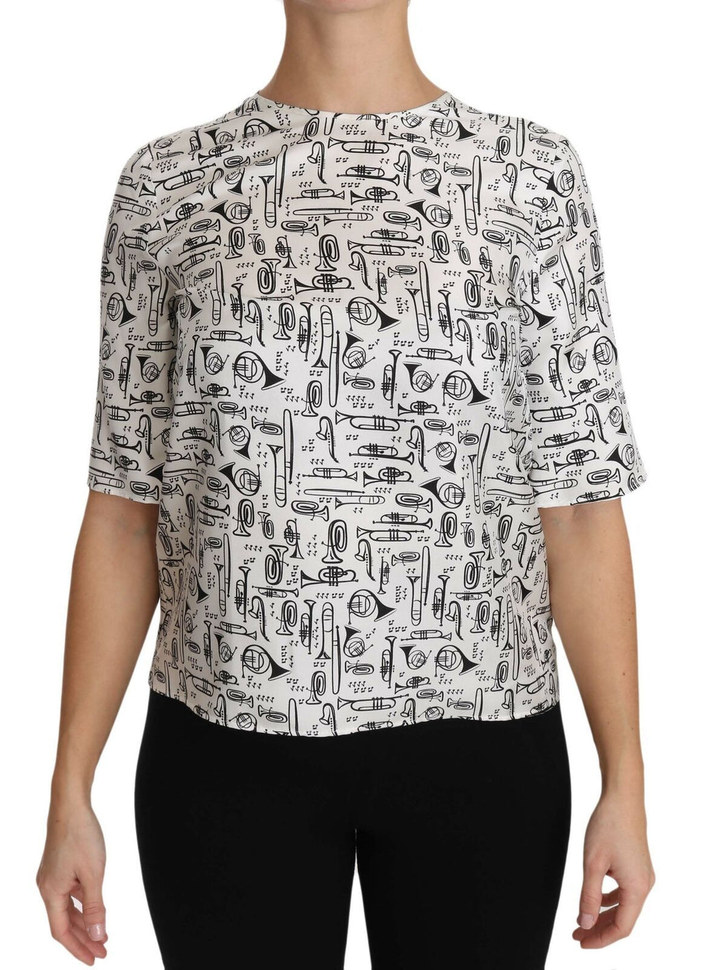 Blusa blanca con estampado de instrumentos musicales de Dolce &amp; Gabbana