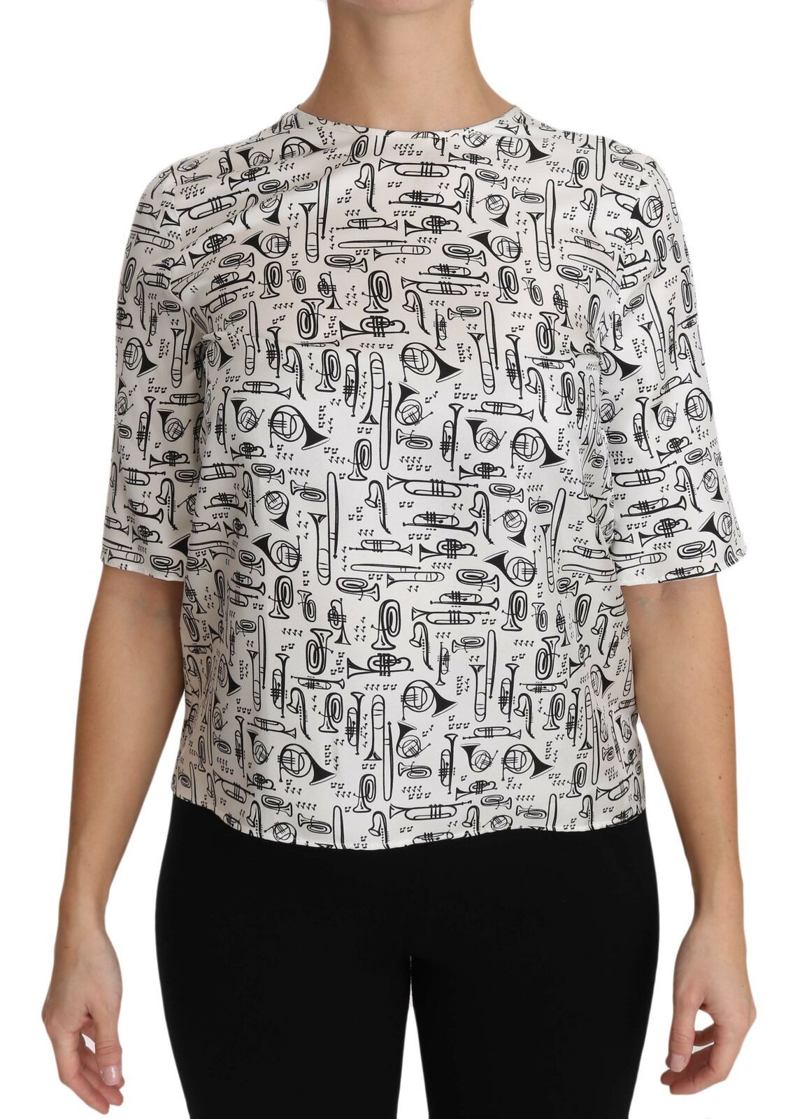 Blusa blanca con estampado de instrumentos musicales de Dolce &amp; Gabbana