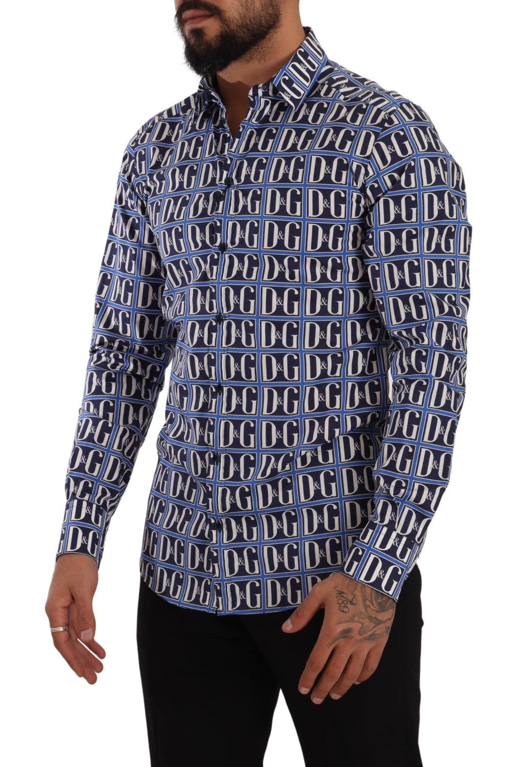 Camisa de algodón de corte entallado con logo azul de Dolce &amp; Gabbana