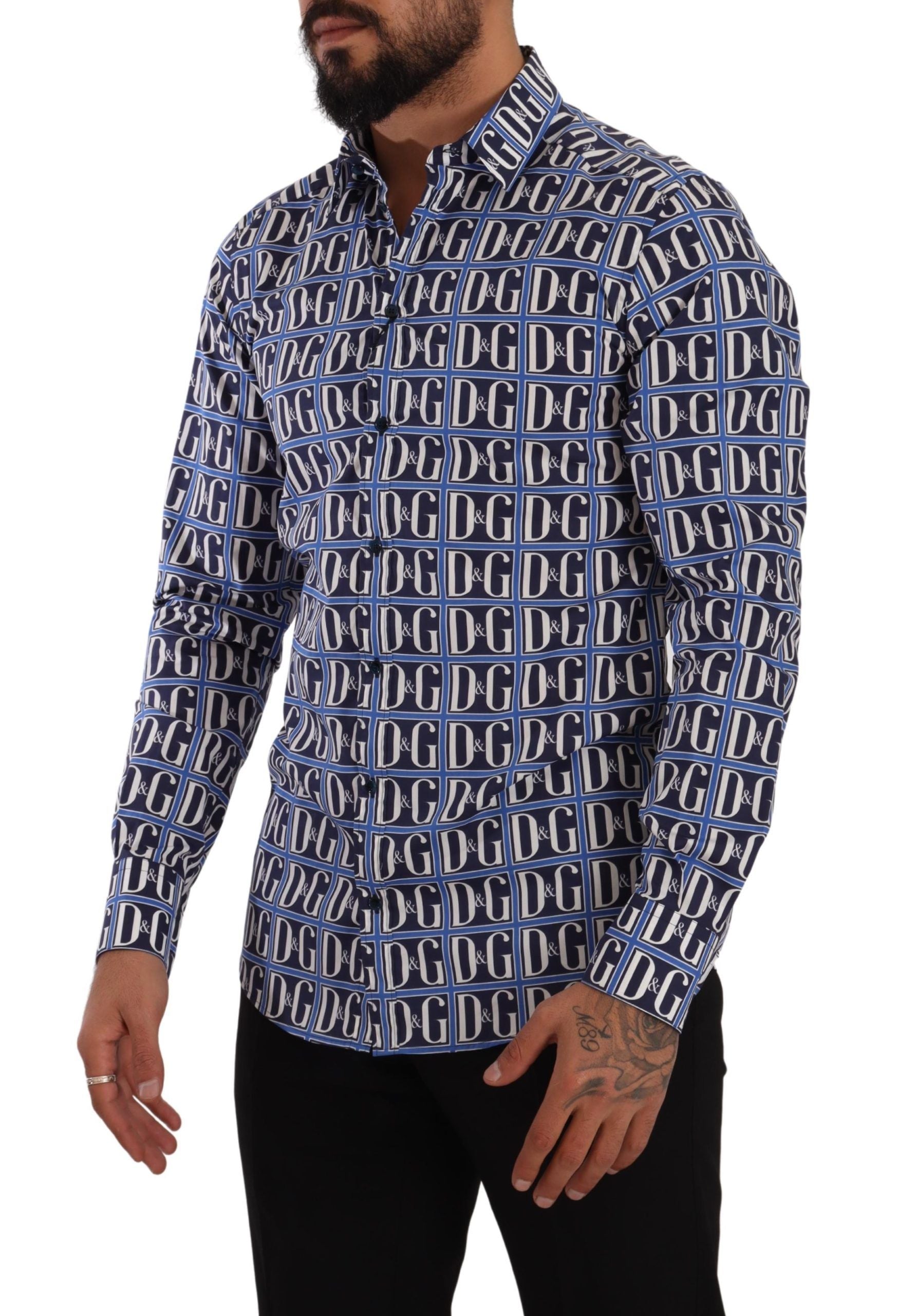 Camisa de algodón de corte entallado con logo azul de Dolce &amp; Gabbana