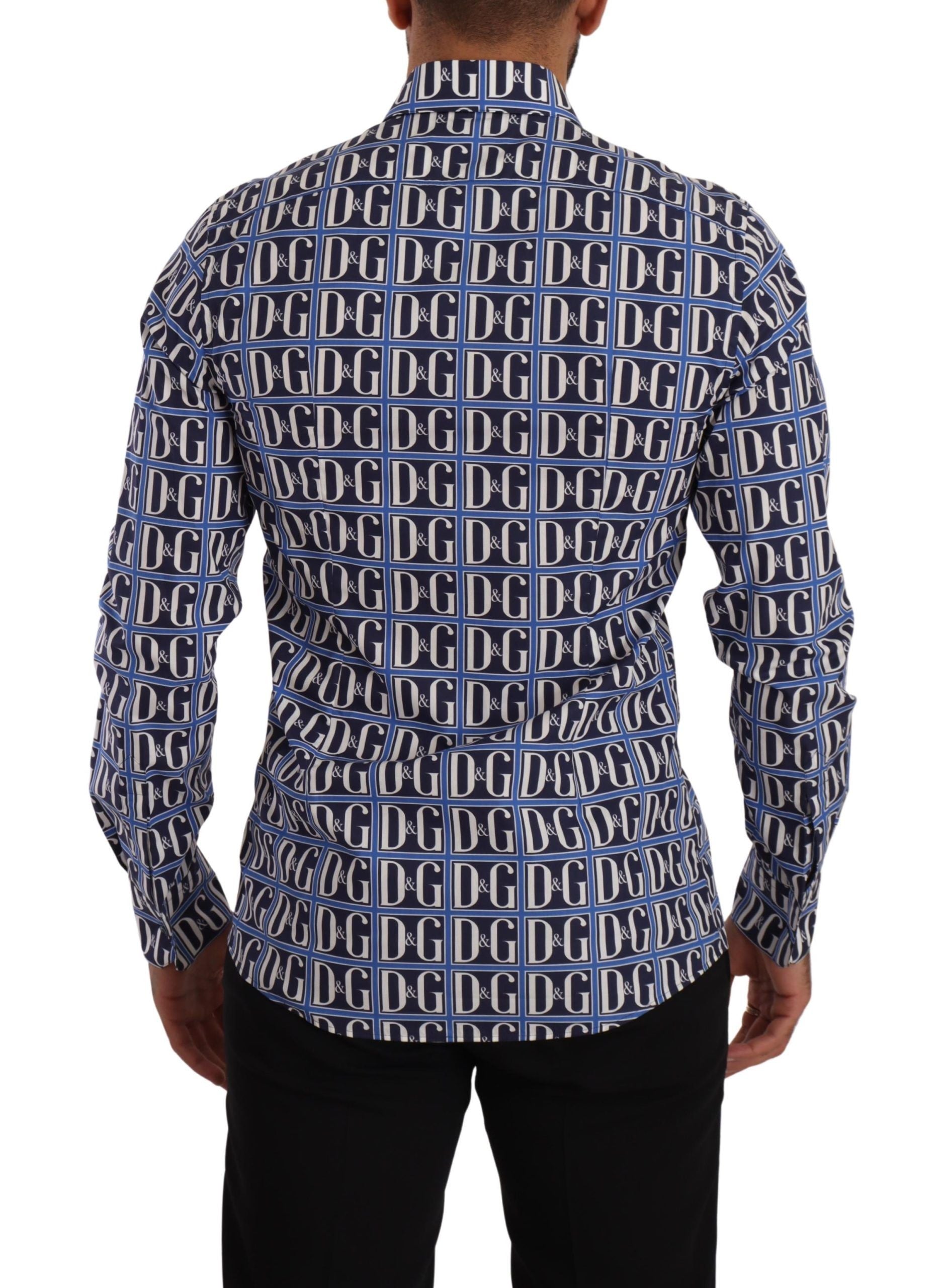 Camisa de algodón de corte entallado con logo azul de Dolce &amp; Gabbana