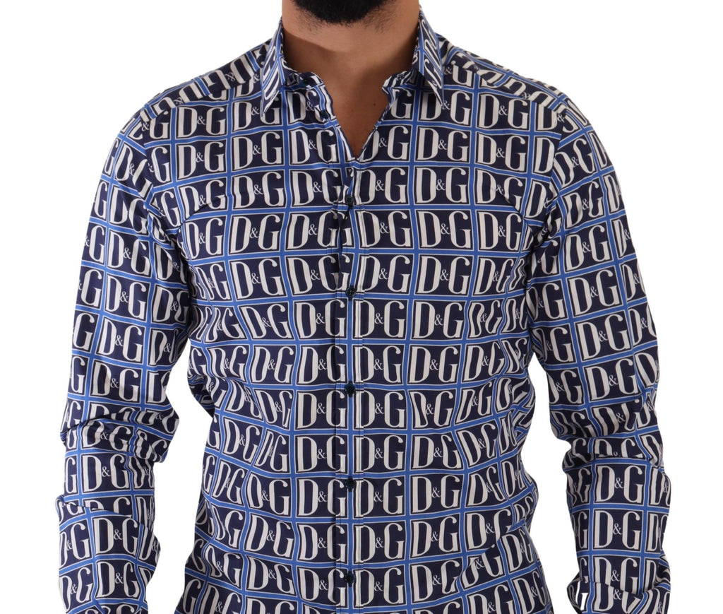 Camisa de algodón de corte entallado con logo azul de Dolce &amp; Gabbana