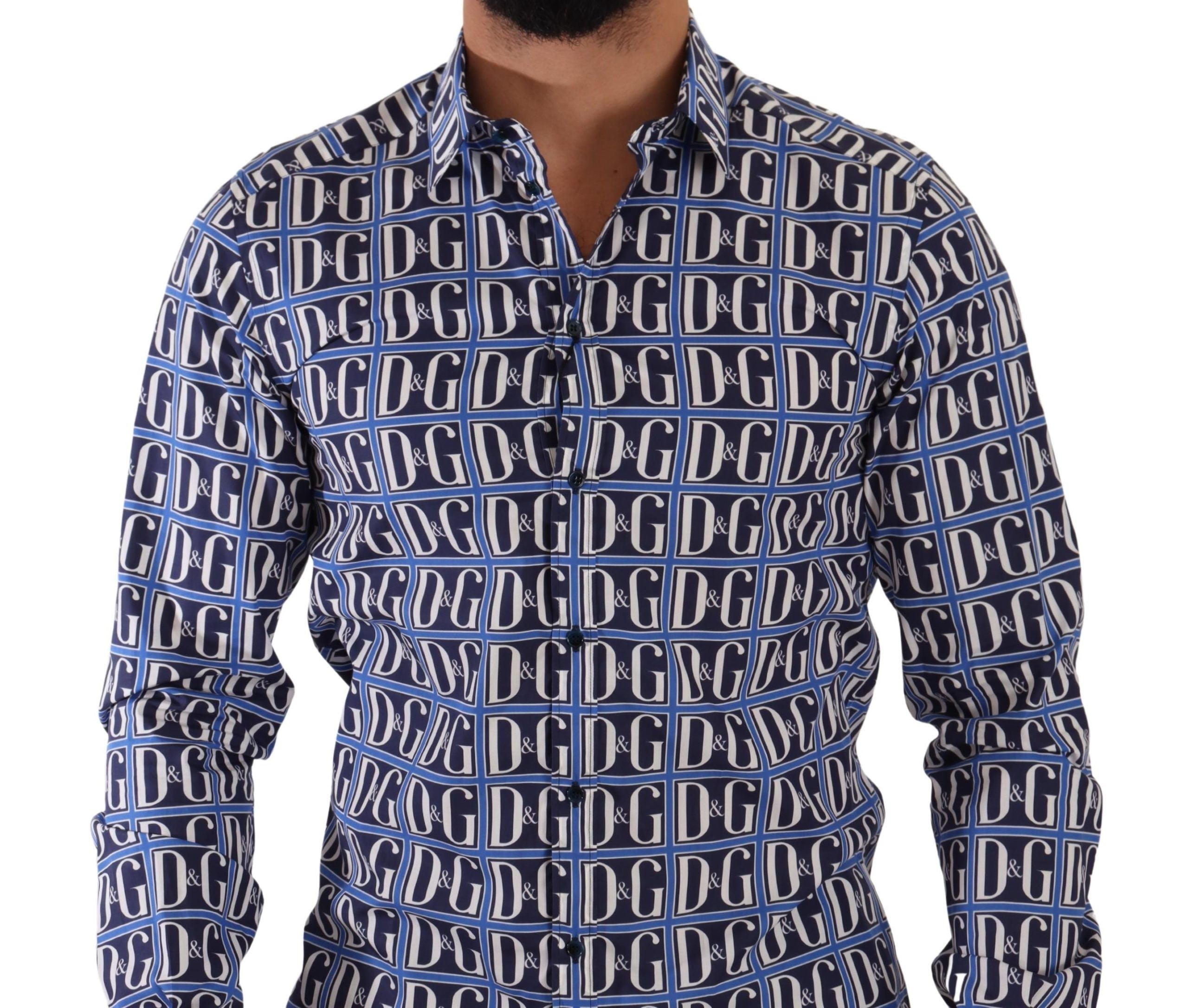 Camisa de algodón de corte entallado con logo azul de Dolce &amp; Gabbana