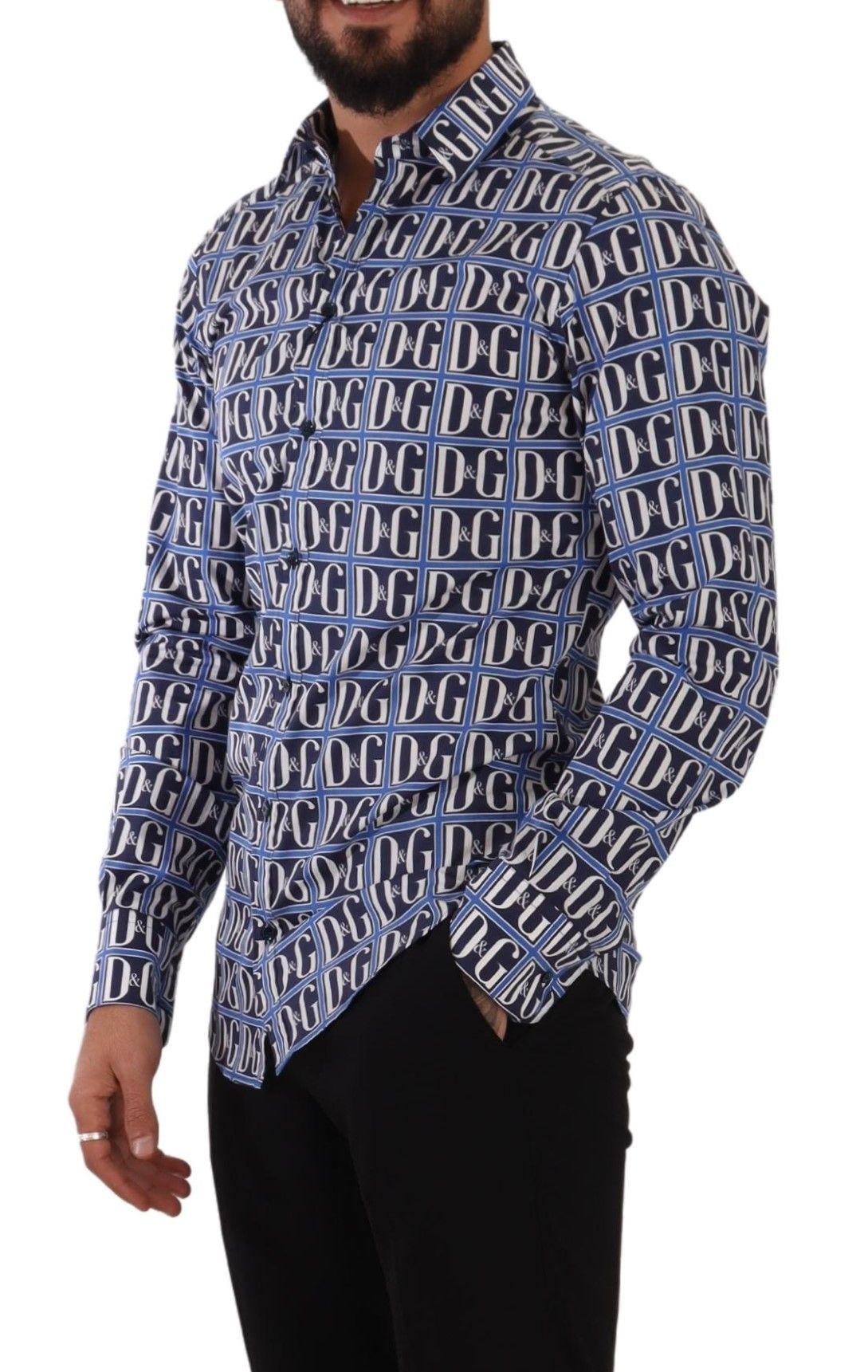 Camisa de algodón de corte entallado con logo azul de Dolce &amp; Gabbana