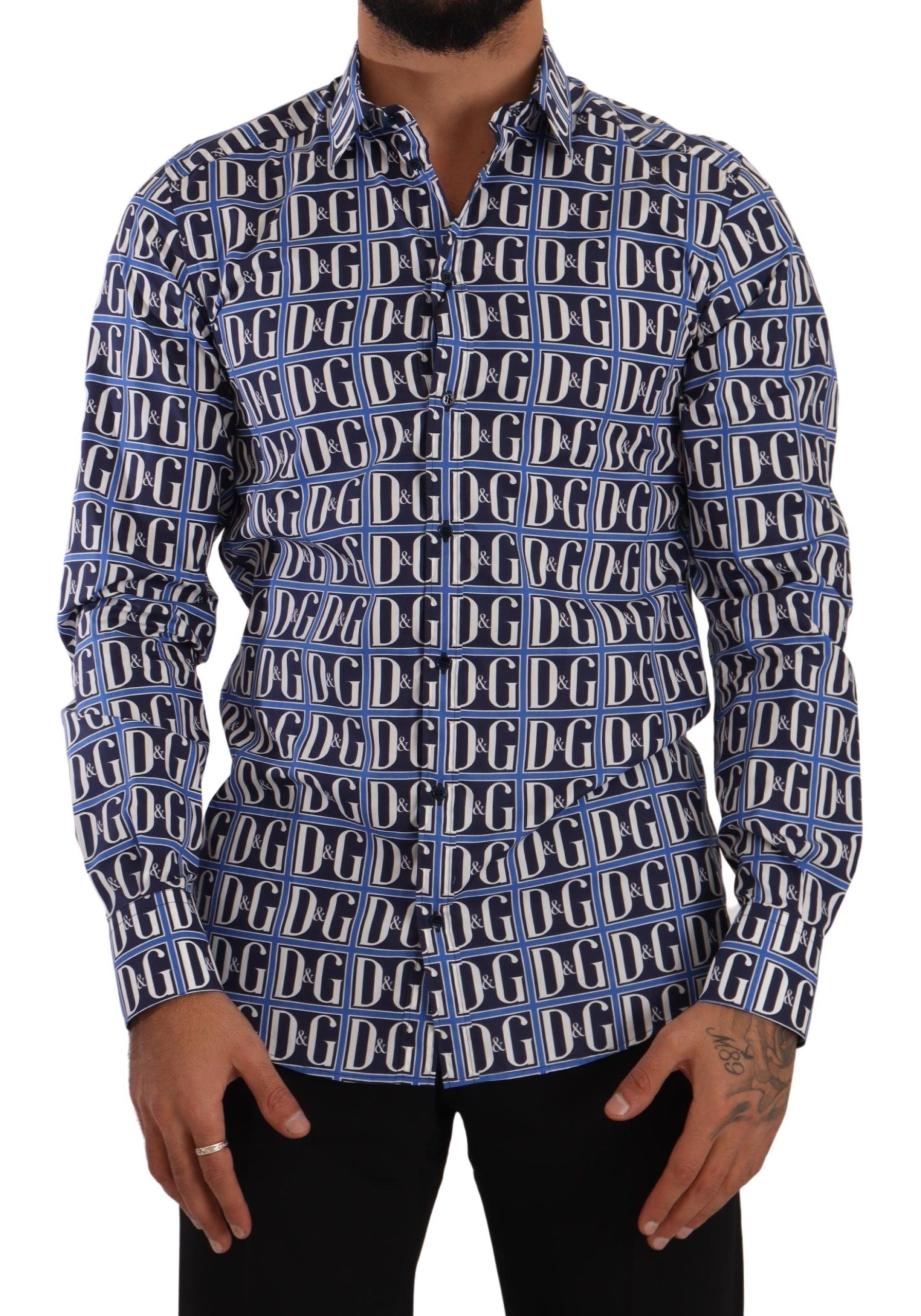 Camisa de algodón de corte entallado con logo azul de Dolce &amp; Gabbana