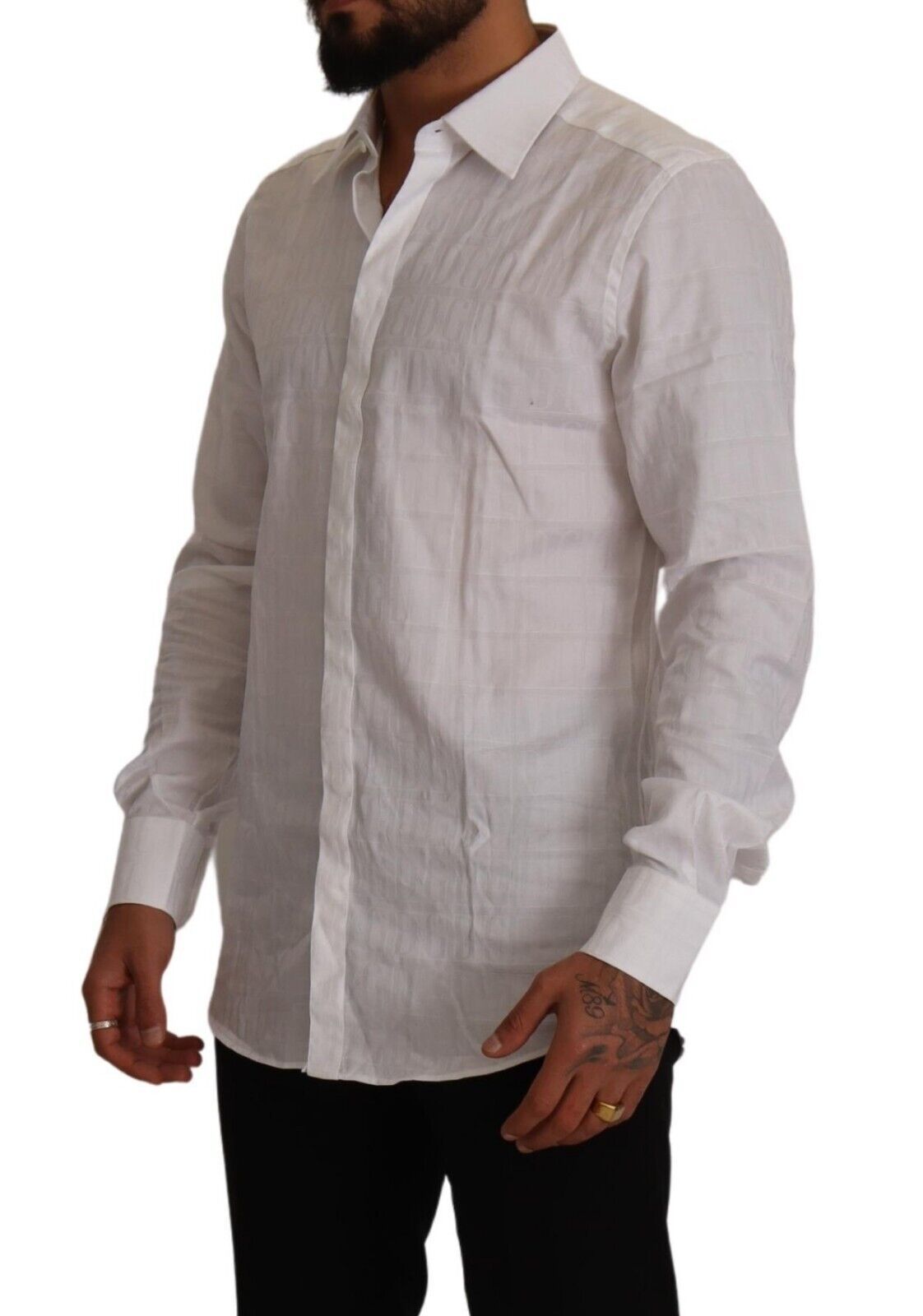 Camisa formal de vestir ajustada de algodón blanco dorado de Dolce &amp; Gabbana