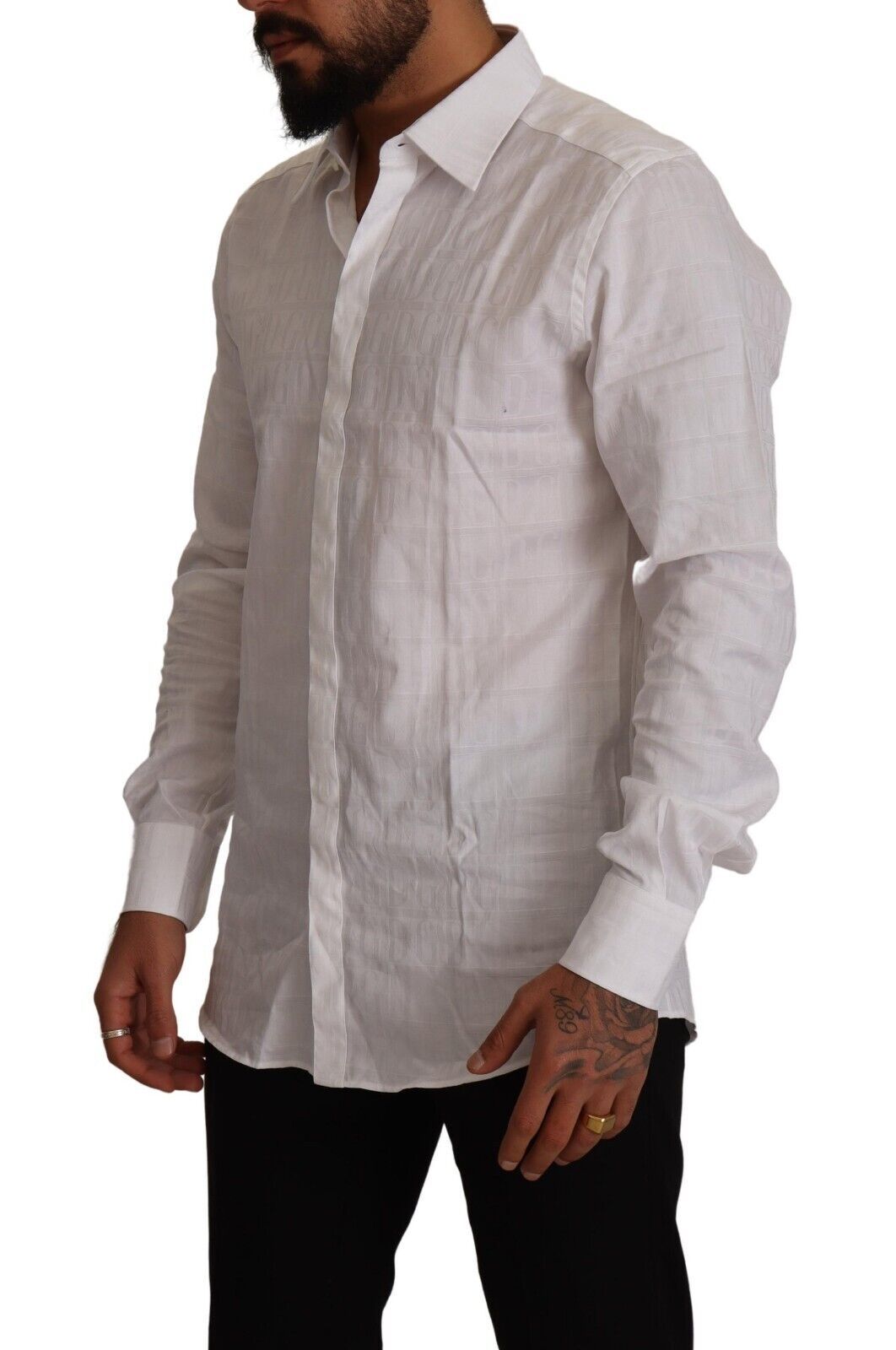 Camisa formal de vestir ajustada de algodón blanco dorado de Dolce &amp; Gabbana
