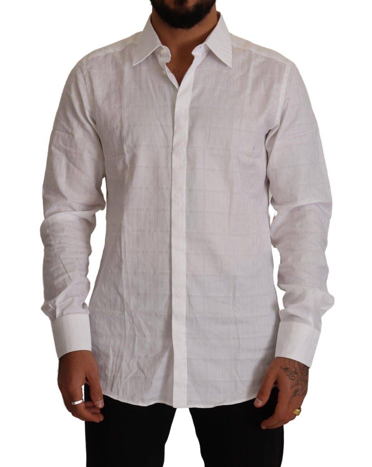Camisa formal de vestir ajustada de algodón blanco dorado de Dolce &amp; Gabbana